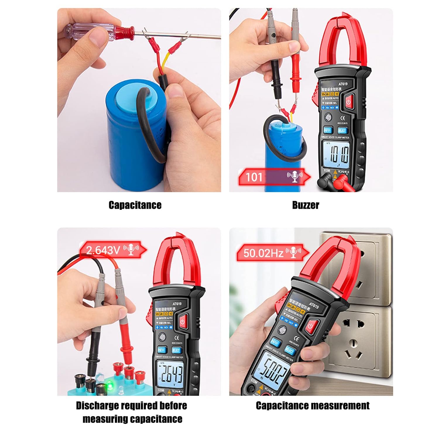 Digital Clamp Meter Automatic Intelligent Voice Announcement ABS Red Multi Tester for Circuit