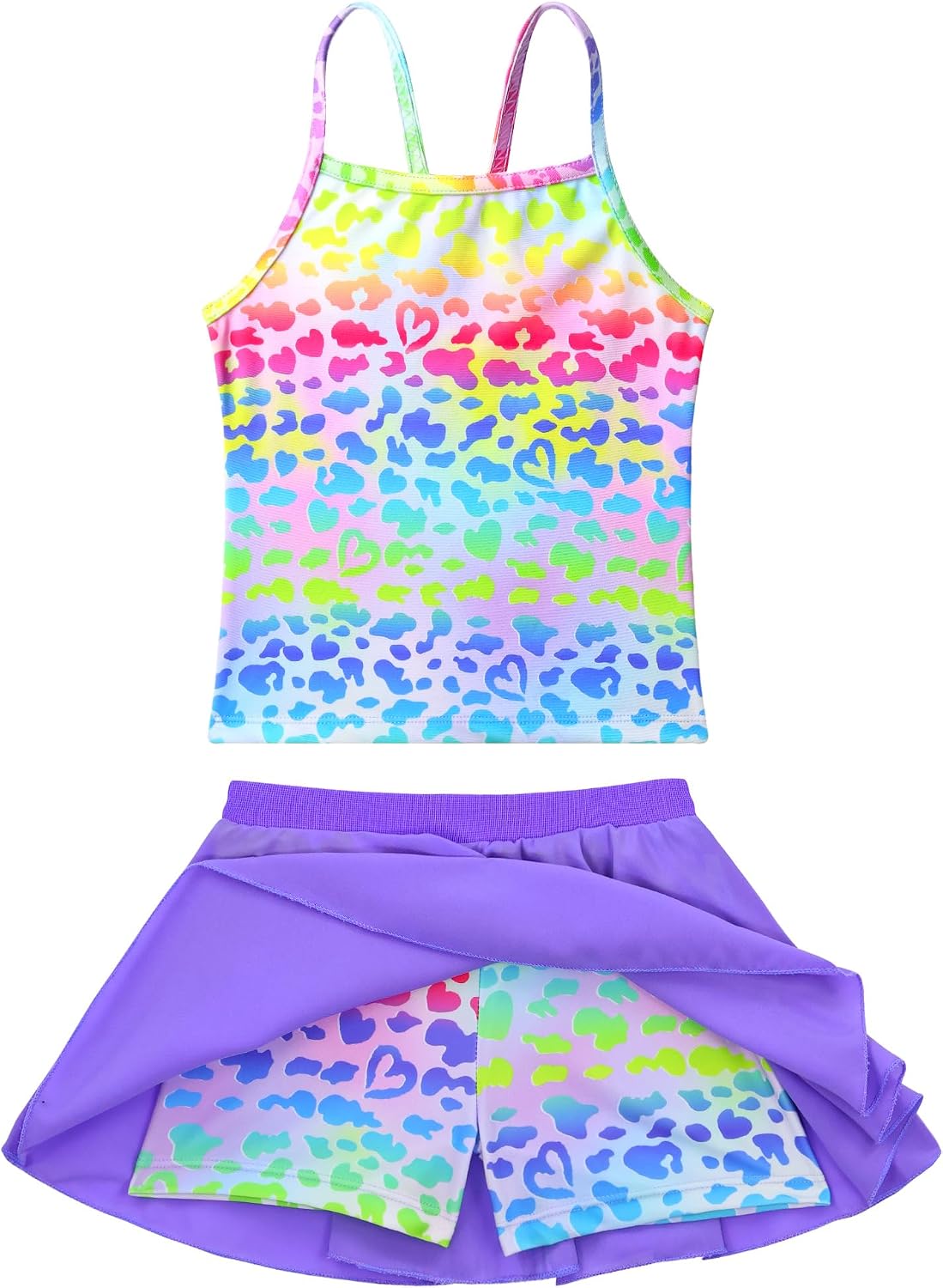 Girls Tankini Swimsuit Two Piece Sleeveless Bathing Suits with Shorts Multicolor Summer Beach Wear for Kids 3-12T