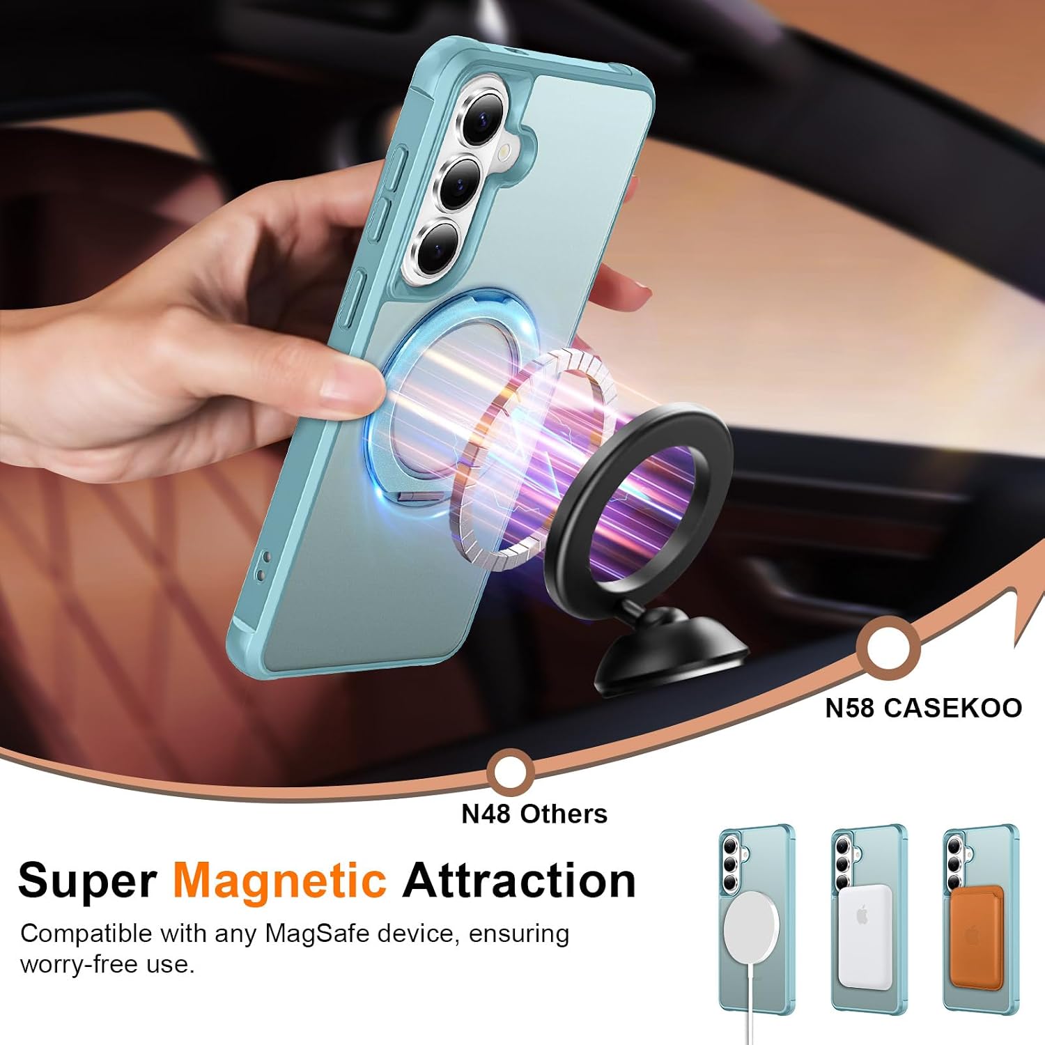 360° Magnetic Swivel Ring for Samsung S26 case, Built-in Metal Stand and Ring Holder, Magsafe Compatible, Military Grade Protection, Shock and Vibration Resistant-Lake Blue