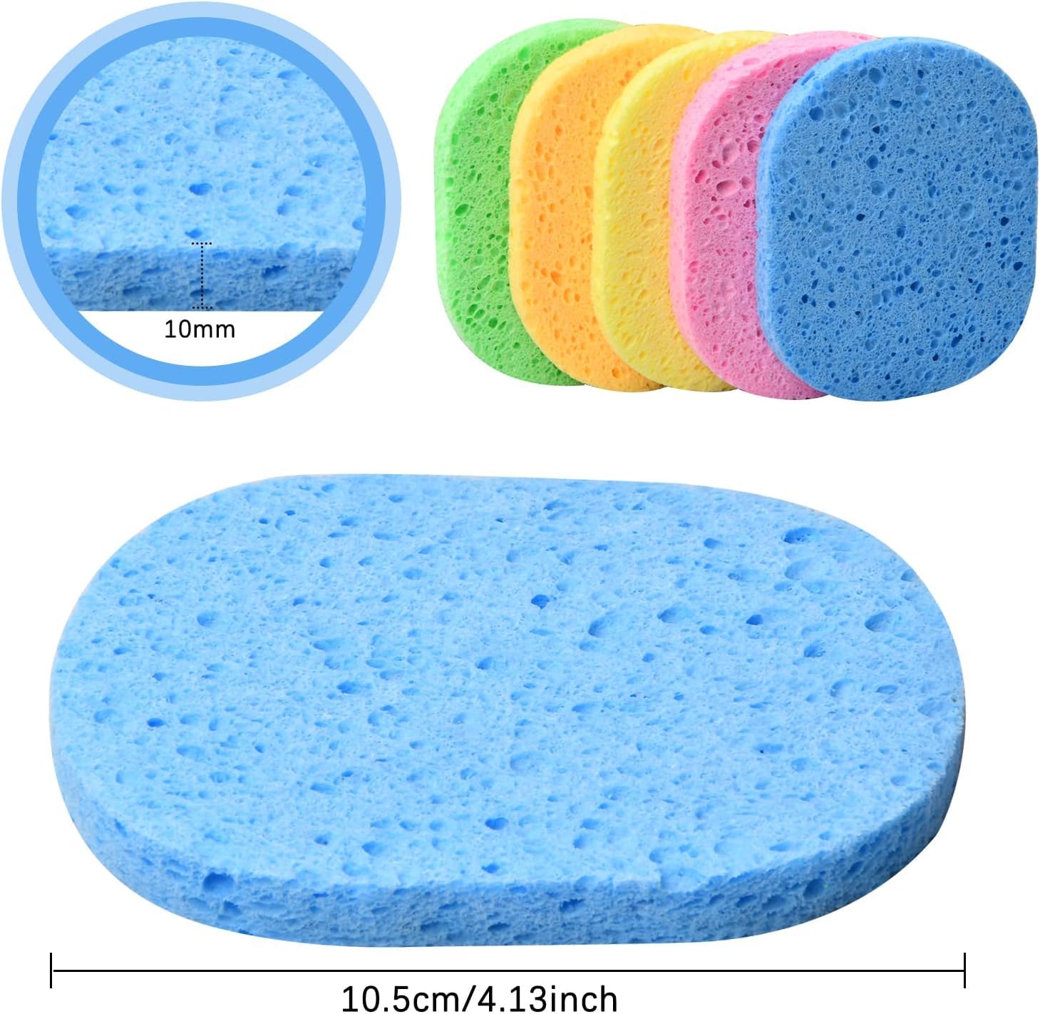 10 Pcs Spugnette Viso Pulizia, Spugna Lavaggio Viso, Struccante Detergente Riutilizzabile, Spugna Cosmetico in Cellulosa, Spugne Pads per Esfoliazione Pulizia Profonda, Non Irritanti (Multicolore)
