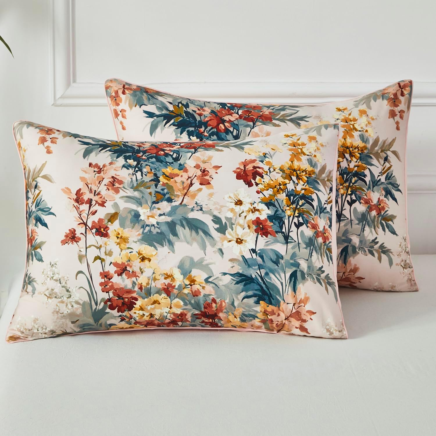 WINLIFE 100% Cotton Pillow Cases Set of 2 Vintage Wildflowers Printed Pillowcase Envelope Closure Pillow Cover, Soft & Breathable (King, 20'' x 36'')
