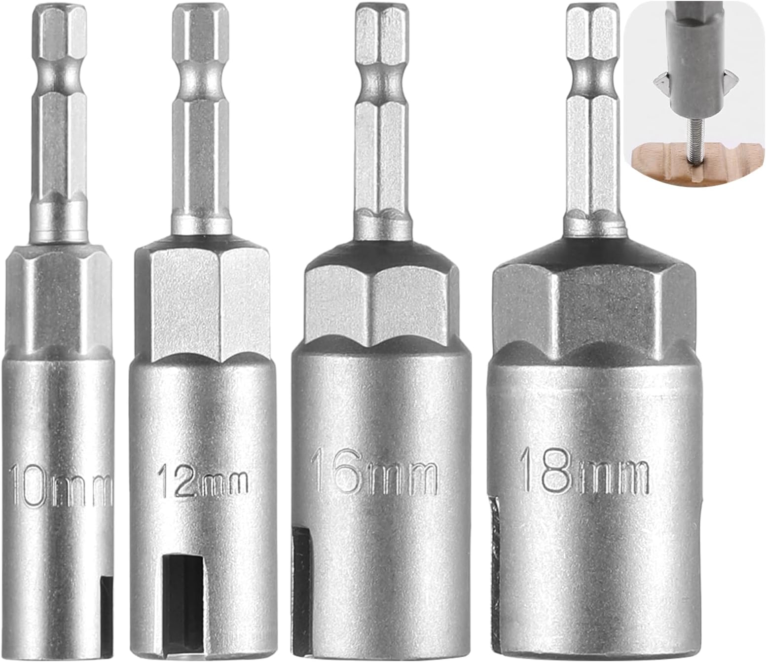 1/4in Hex Shank Nut Driver, 4 Pcs Wing Nut Driver Sockets