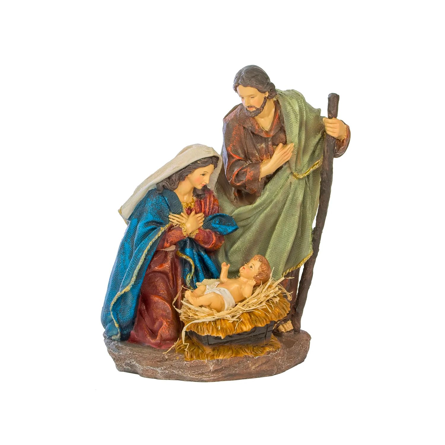 Avilia Figurines Nativité en résine résistante 24,5 x 29,5 cm – Personnages de crèche artisanaux avec Sainte Famille idéale pour décorer Votre crèche ou cabane de Noël – Également idéal comme idée