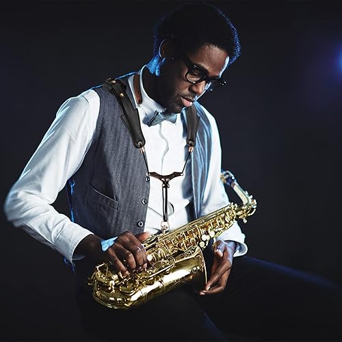 Miniatura 7 de Facmogu Leather Saxophone Strap, Saxophone Strap with Adjustable Strap & Gold Plated Metal Trigger Snap, Saxophone Harness