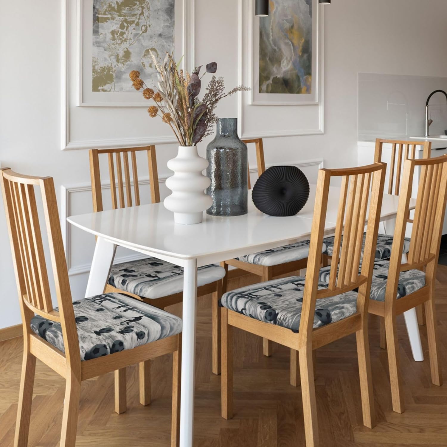 Soccer Sea Print Square Cushion Covers 6 Pcs Set Elastic Non-Slip Seat Cushion Slipcovers Pet Furniture Protectors for Chair, Sofa