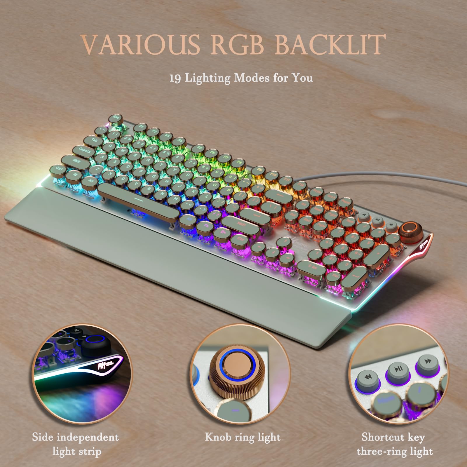 RK ROYAL KLUDGE Tastiera da gioco RKX108, interruttore blu, verde erba