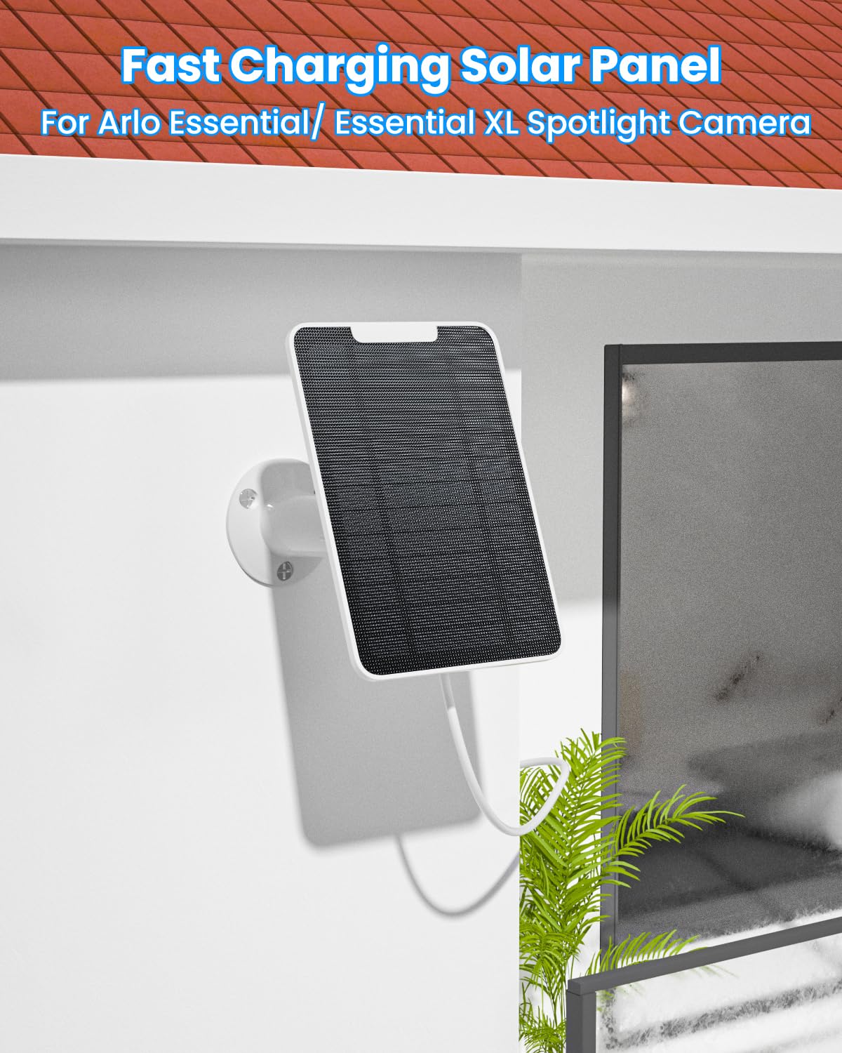 Cargador de panel solar Arlo de 5 W compatible con cámara Arlo Essential Spotlight/XL, cargador de panel solar Arlo Essential con cable de carga micro USB impermeable de 10 pies, soporte de pared
