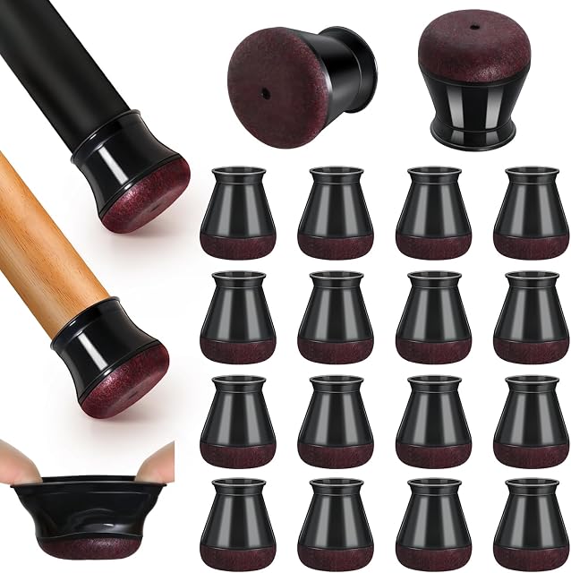 Chair Leg Floor Protectors, 16 Pcs Extra Small Black Silicone Chair Leg Covers Caps for Hardwood Floors with Wrapped Felt, Furniture Feet Protectors Pads (Fit:14-20mm)