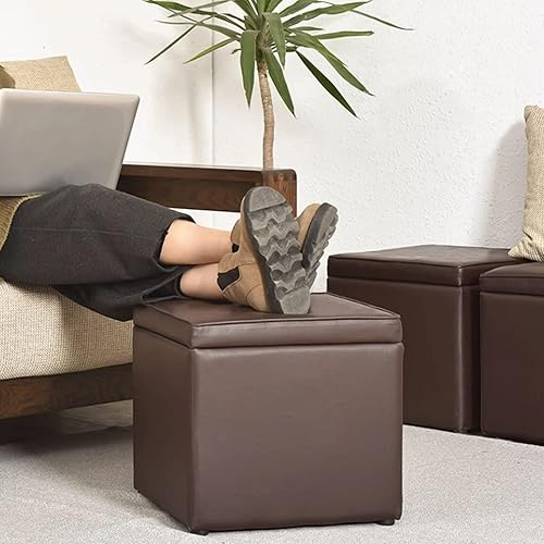 Miniatura 2 de Taburete reposapiés con marco de madera, otomana moderna tapizada de cuero mate, taburete acolchado con acento para sala de estar, dormitorio, baño