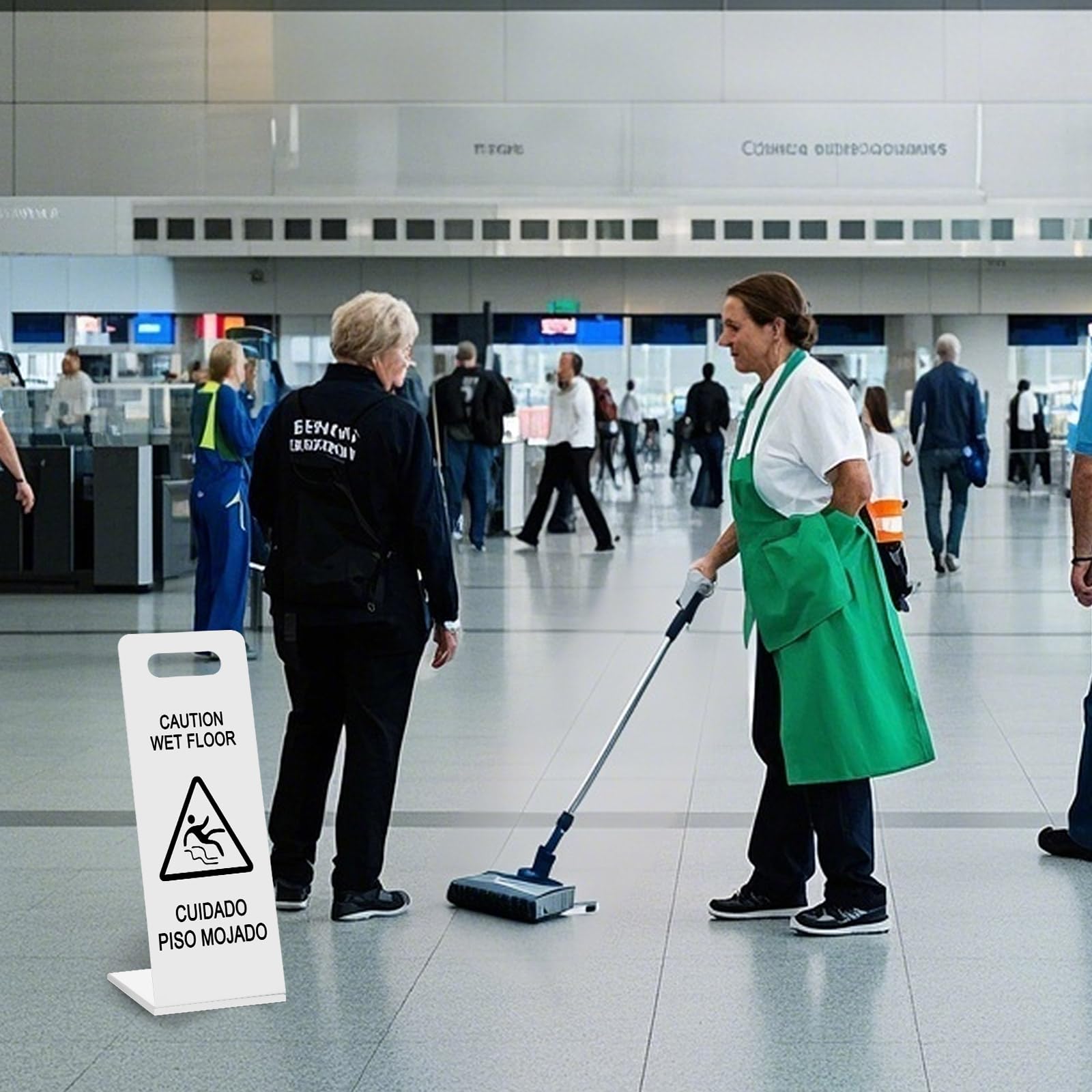 Blulu 2 cartelli per pavimenti bagnati da 55,9 cm, pieghevoli, bilingue con cautela bagnata, portatile, cornice a L, resistente, avvertimento di sicurezza per ristoranti, servizi igienici, ufficio