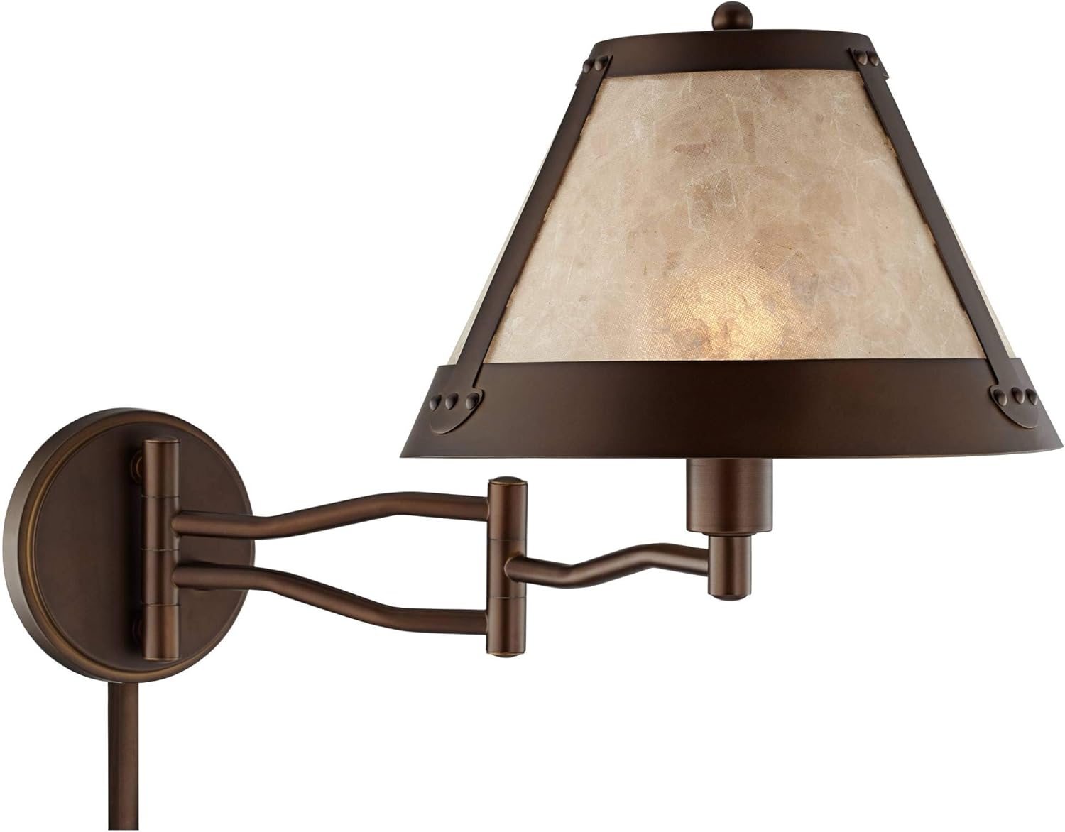 Franklin Iron Works Samuel Rustic Mission Swing Arm Wall Lamp Industrial Bronze Plug-in Light Fixture Natural Blonde Mica Mineral Shade for Cottage Core Bedroom Bedside House Reading Living Room