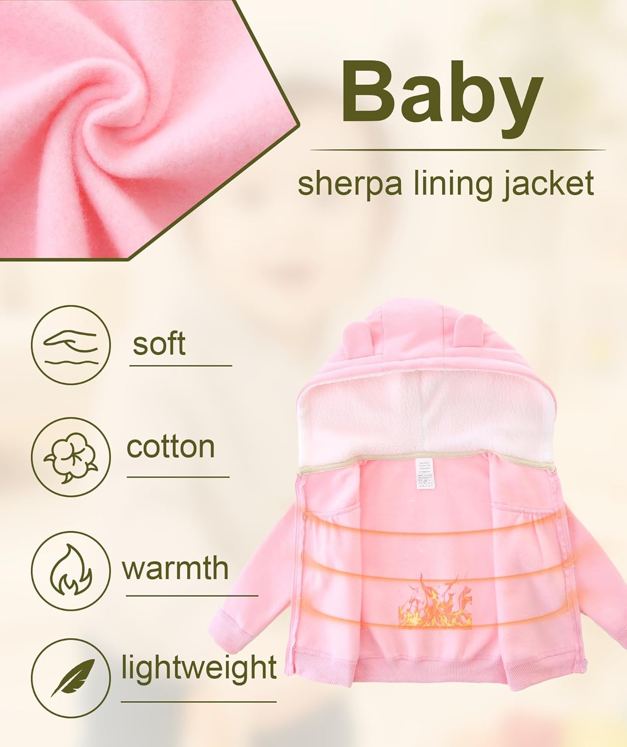 Baby Girls Boys Warm Adorable Hooded Zip Coat for Fall Spring Outerwear 3-24M Kids Jacket - Image 3