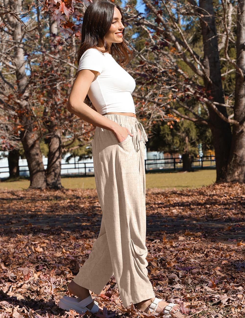 TARSE Women Linen Baggy Harem Pants Summer Drawstring Casual Lounge Pant 2026 Beach Travel Vacation Clothes with Pockets - Image 3