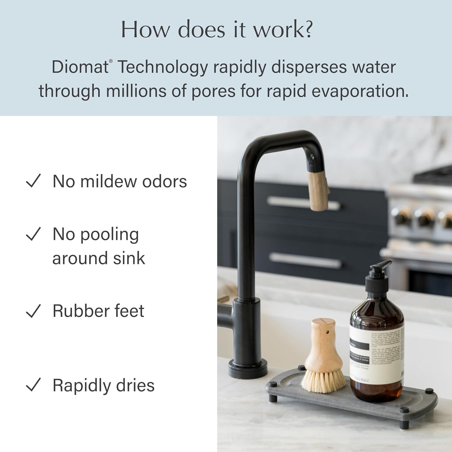 Slate Quick-Drying Stone Sink Caddy with Stainless Steel Feet