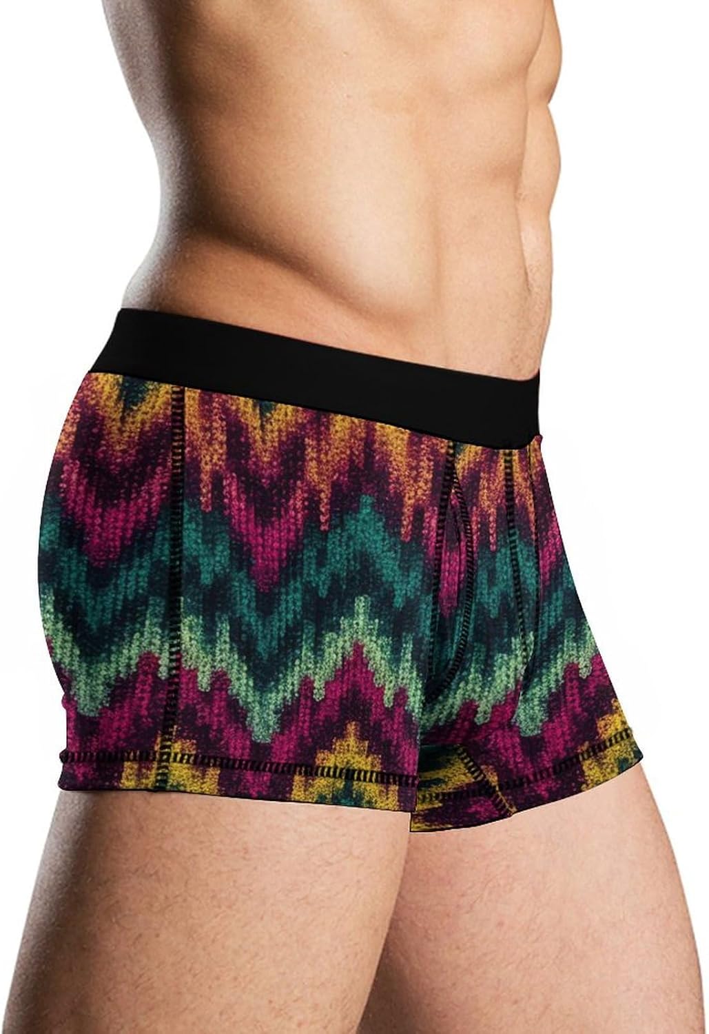 Colorful Knitted Pattern Mens Boxer Briefs Short Breathable Underwear Trunks Soft Moisture-Wicking Boxer Shorts Novelty Underpants 2XL White