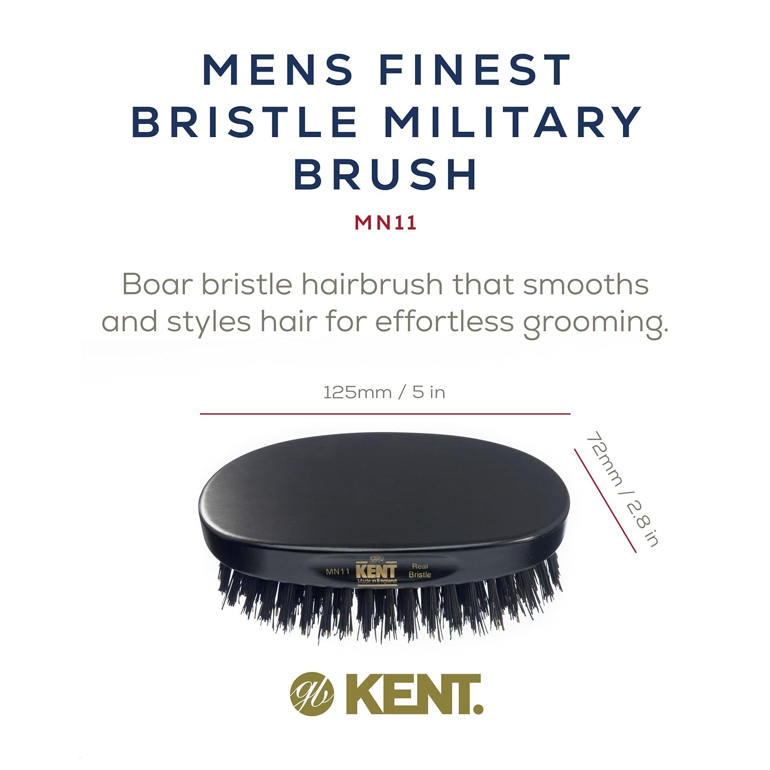 Kent MN11 Finest Men's Hair and Facial Brush for Beard Care - 100% Natural Black Boar Bristle Brush for Mens Grooming, Scalp Stimmulating, 360 Wave, and Beard Straightener For Men's Hair Care