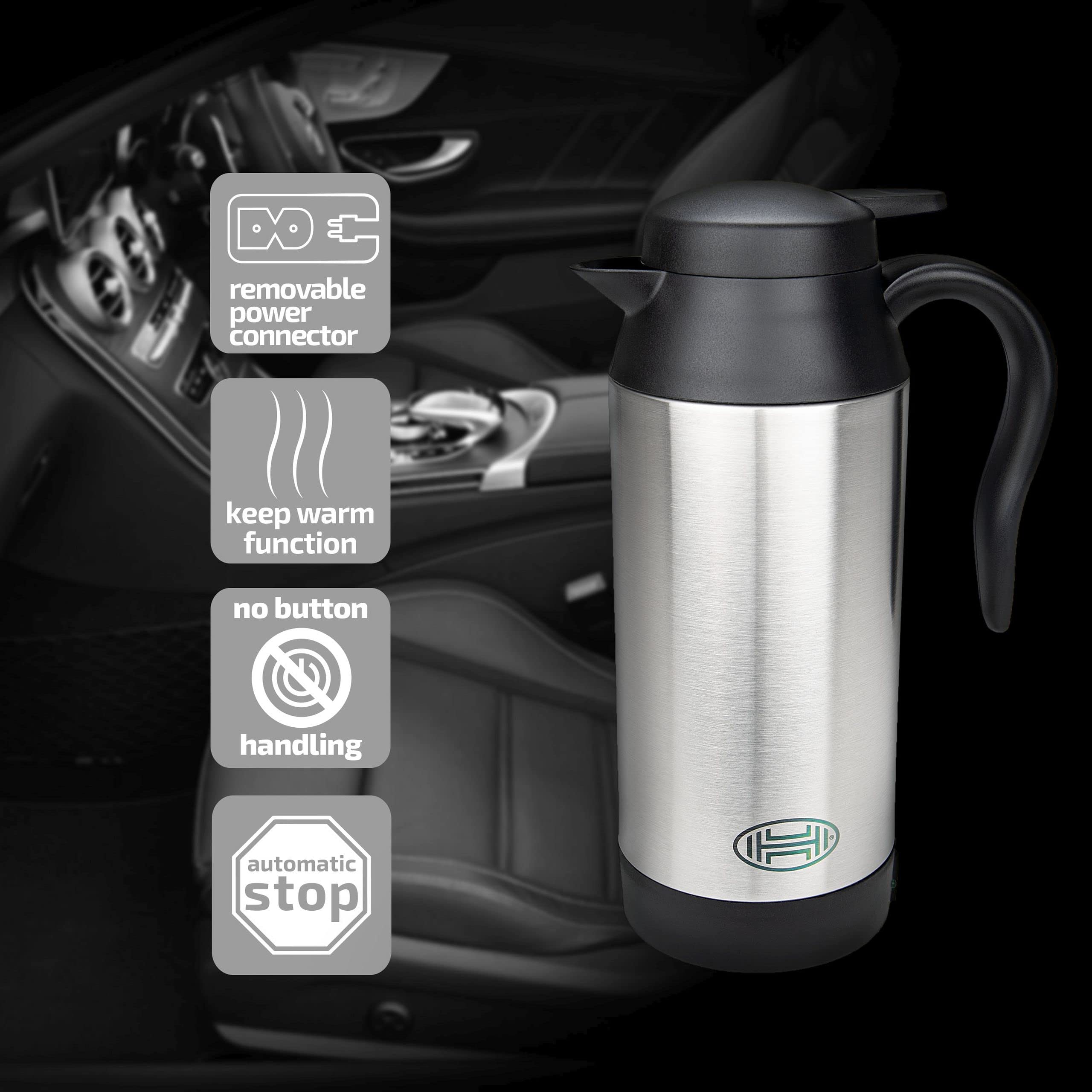 HEYNER Hervidor eléctrico de 24 V para coche, furgoneta, café, té, agua caliente, termo con función de parada automática y mantener el calor H543240