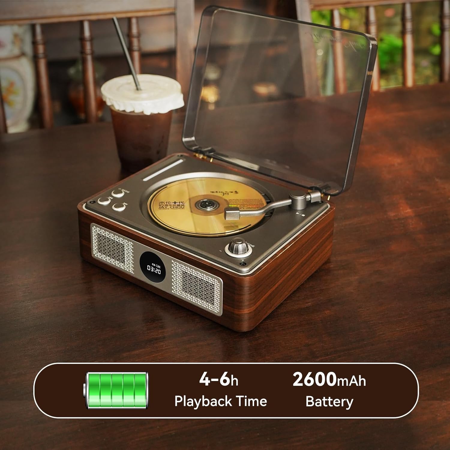 Y11 Retro CD Player with Bluetooth, Portable Desktop CD Player for Home with Dual HiFi Speakers & Remote Control, USB/AUX/SPDIF Output, Brown