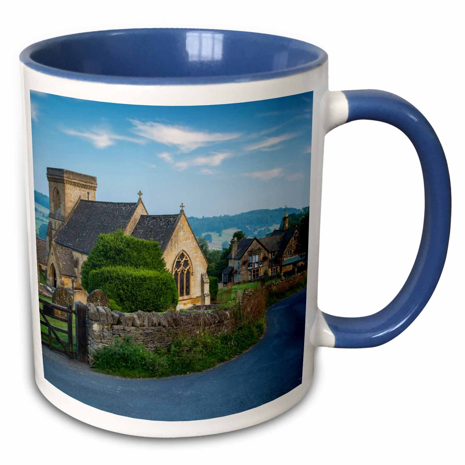 3dRose The Cotswolds Village of Snowshill, Gloucestershire, England - Two Tone Blue Mug, Ceramic, Blue, 10.16 x 7.62 x 9.52 cm