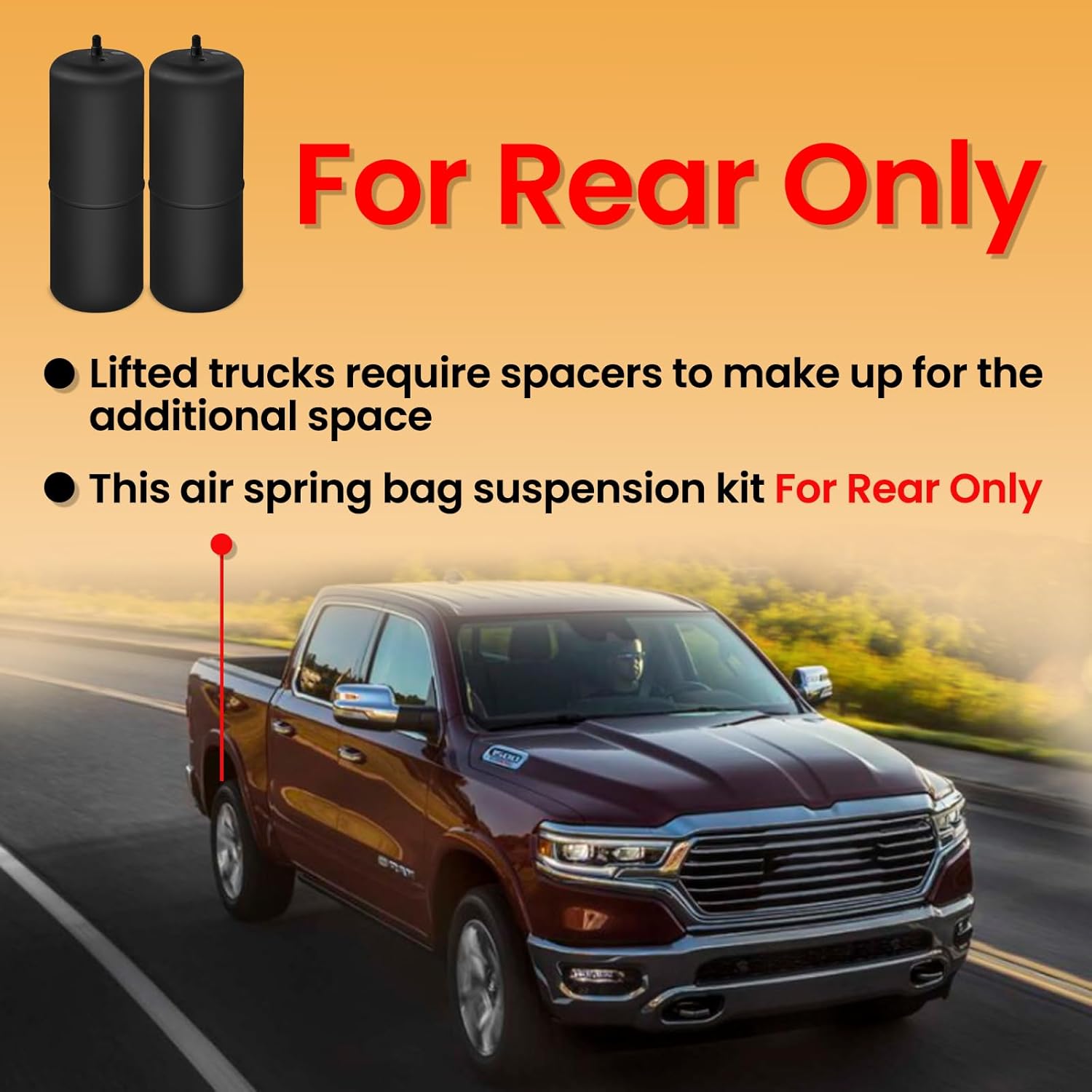 MILLISEC Air Helper Spring Bags Suspension Kit Compatible with 2009-2024 Ram 1500 and 1500 Classic Pickups 60818HD Rear Air Spring Kit, Up to 2100 lbs of Load Leveling Capacity