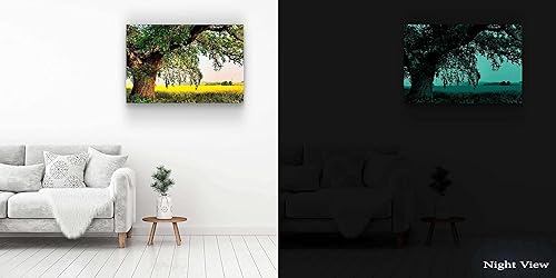 Miniatura 7 de Startonight Lienzo decorativo con motivo de árbol, paisaje abstracto, lago, naturaleza, bosque, negro y blanco, Lona, Amarillo Verde, L