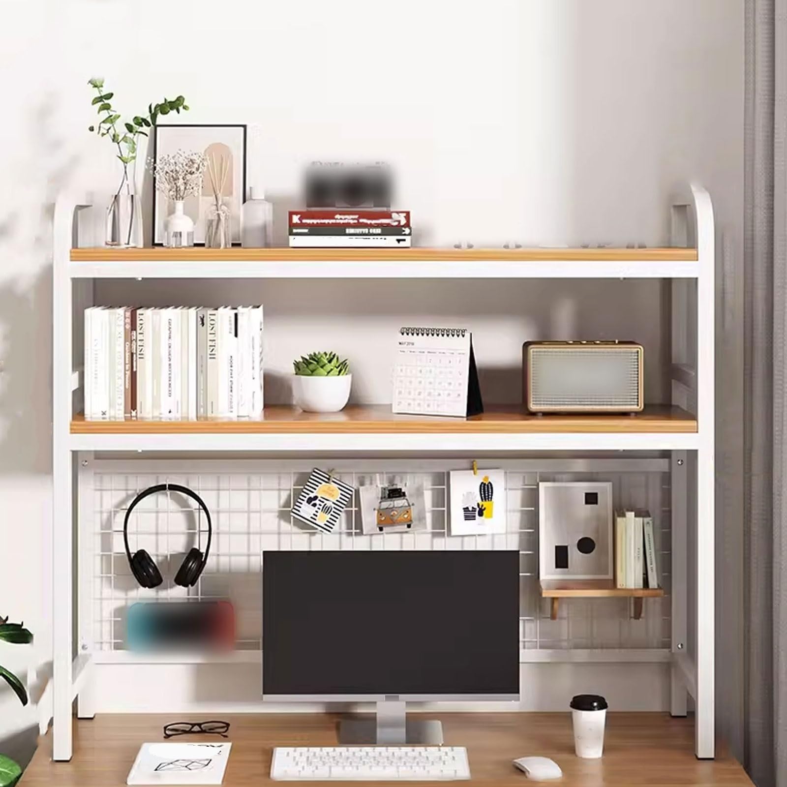 Mensola Scrivania Appoggio Realizzato Con Un Telaio in Acciaio Di Grande Spessore per Scrivania Fai Da Te Scaffalatura Da Tavolo, Organizer Da Tavolo ( Color : White silver oak , Size : 98*95cm )