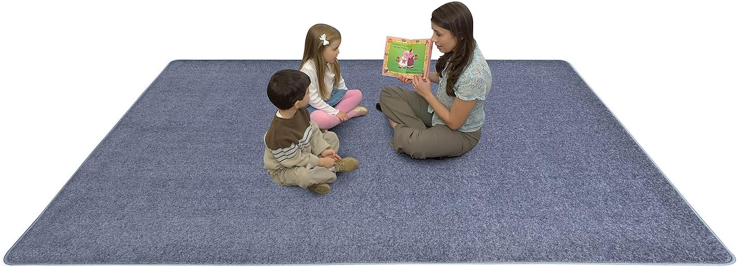 Joy Carpets Kid Essentials Endurance Misc Solid Color Area Rugs, Glacier Blue, 12' x 7'6"