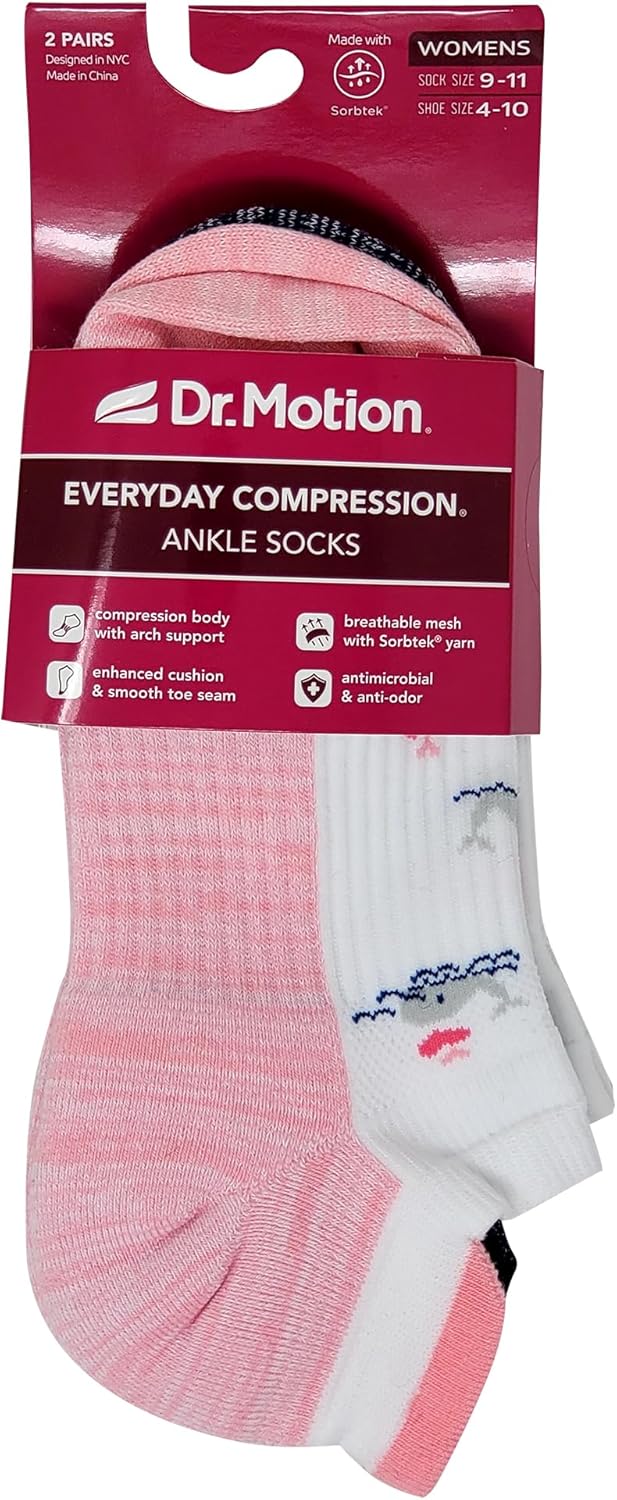 Dr. Motion 6 Pairs Womens Low Cut Ankle Cushioned Breathable Compression Socks - Image 2