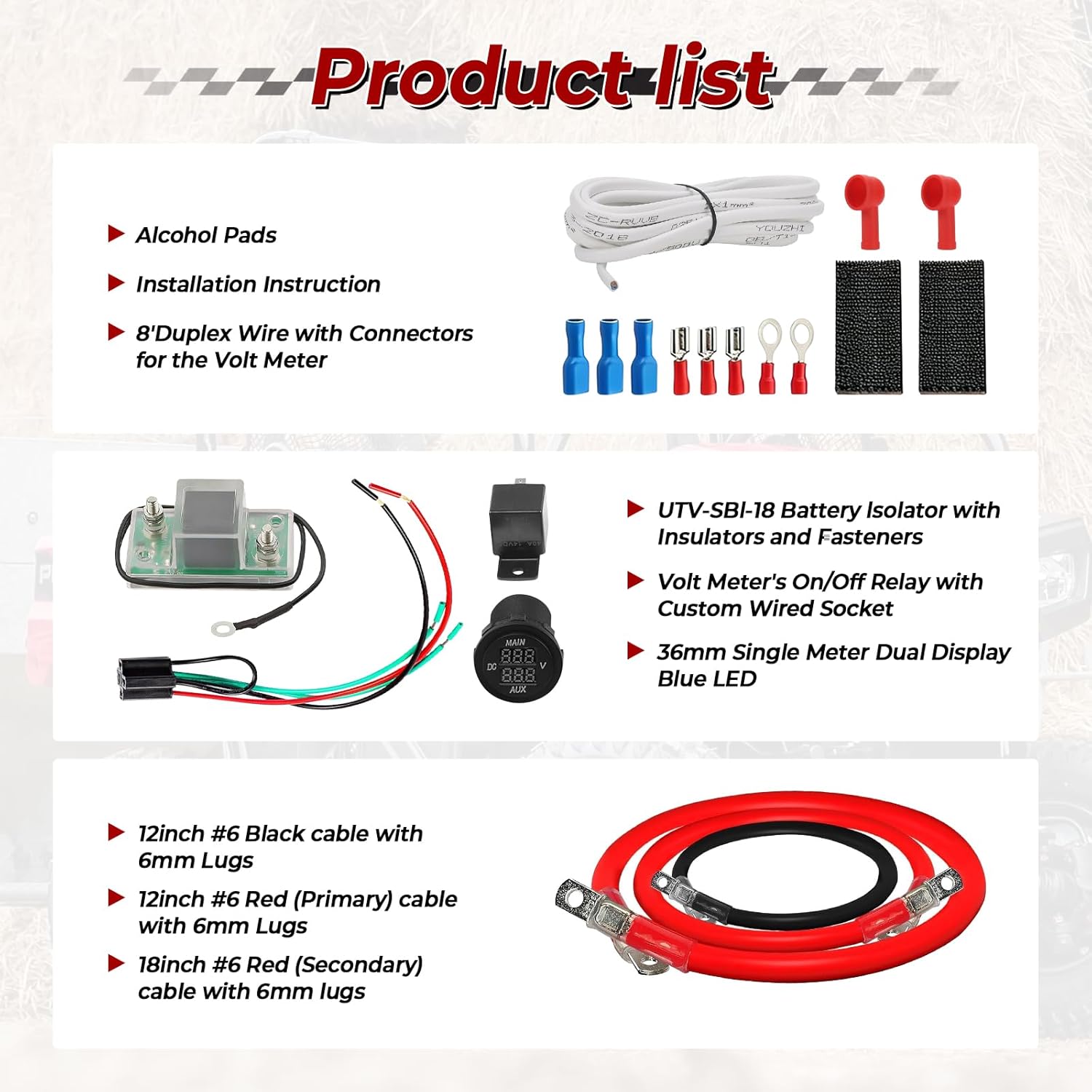 UTV-SBI-CM 12V UTV Dual Battery Isolator Connect & Monitor Kit with LED Digital Double Voltmeter Compatible with Pioneer 1000/700/500 Talon & Polaris General 1000 Ranger 400/570/800/900