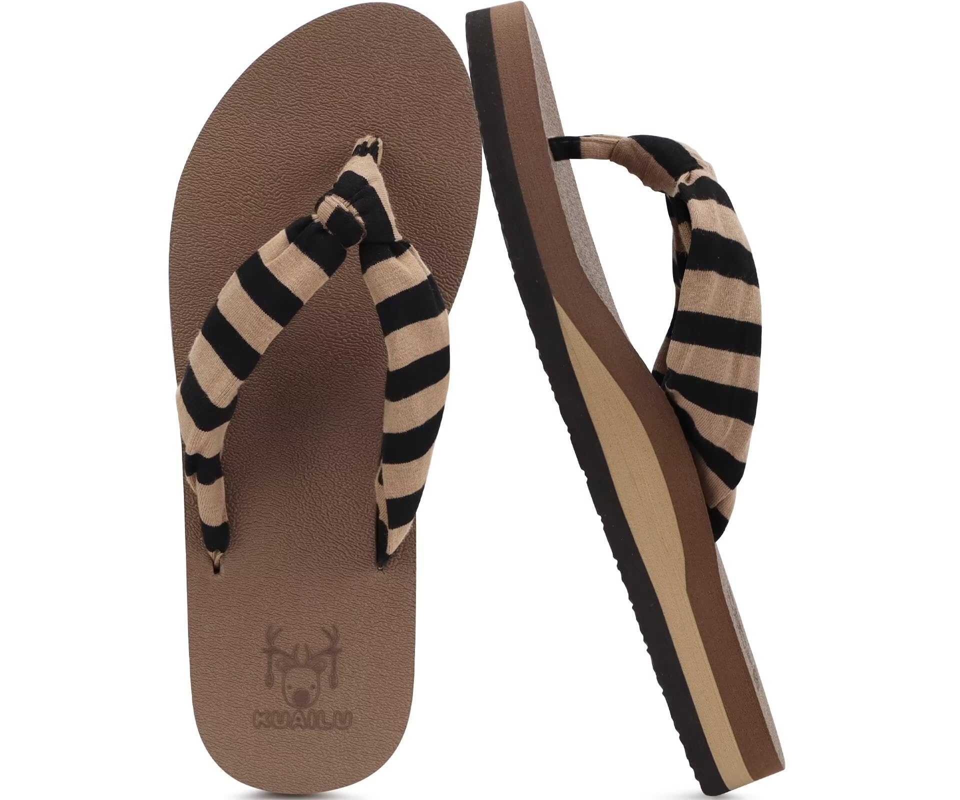 KuaiLu Flip Flops for Women with Arch Support Yoga Mat Comfortable Summer Beach Walking Thong Cushion Sandals Slip On Indoor Outdoor