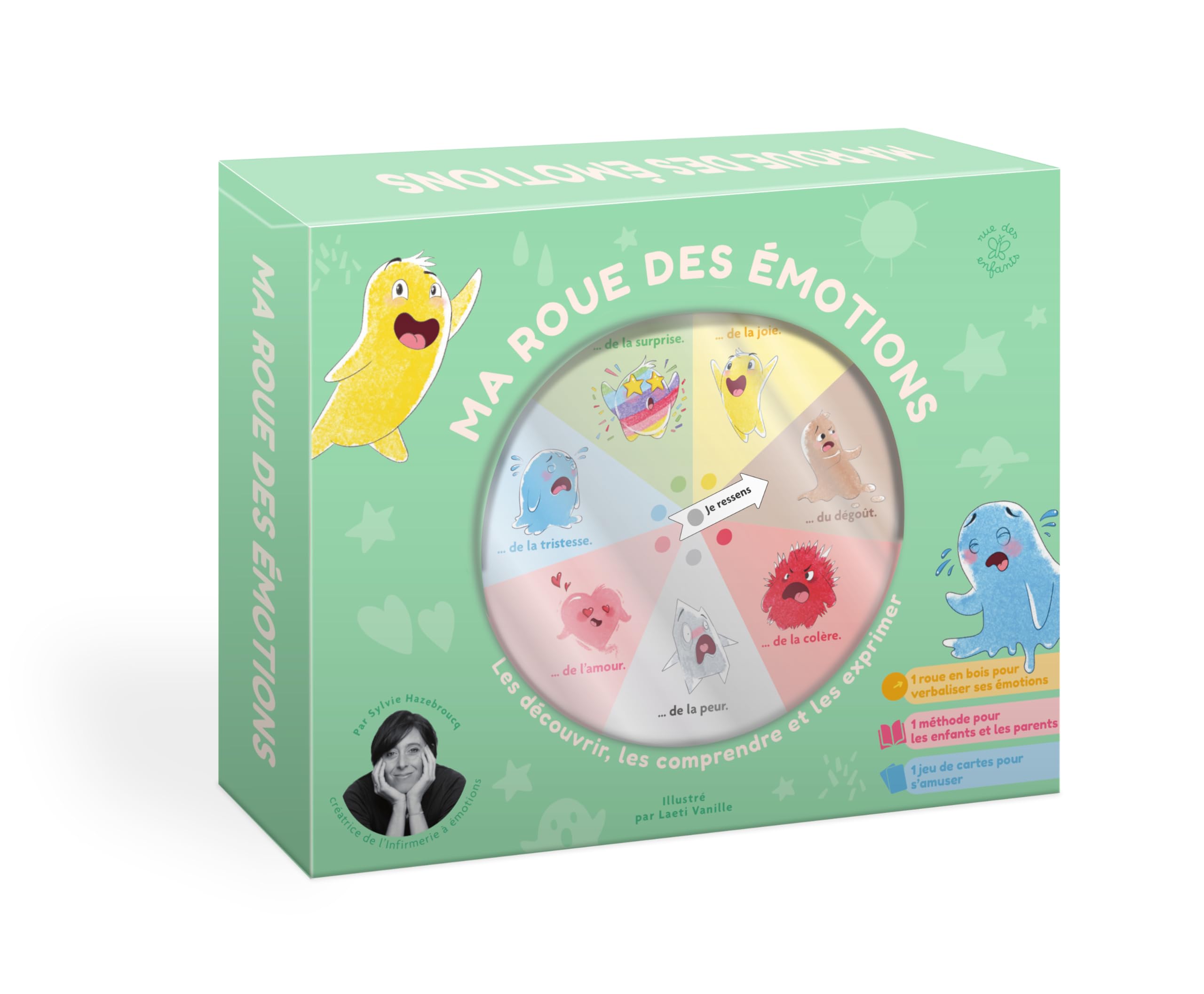 Coffret - Ma roue des émotions : les découvrir, les comprendre et les exprimer: Avec un livre de 64 pages, un jeu de 7 familles et une roue en bois