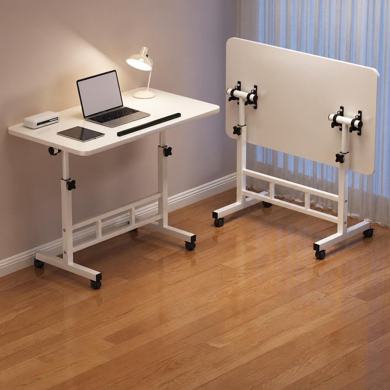 Scrivania per Computer Mobile Altezza Regolabile da Comodino, Semplice Tavolo Studio per Studenti per Camera da Letto, Dormitorio e Casa