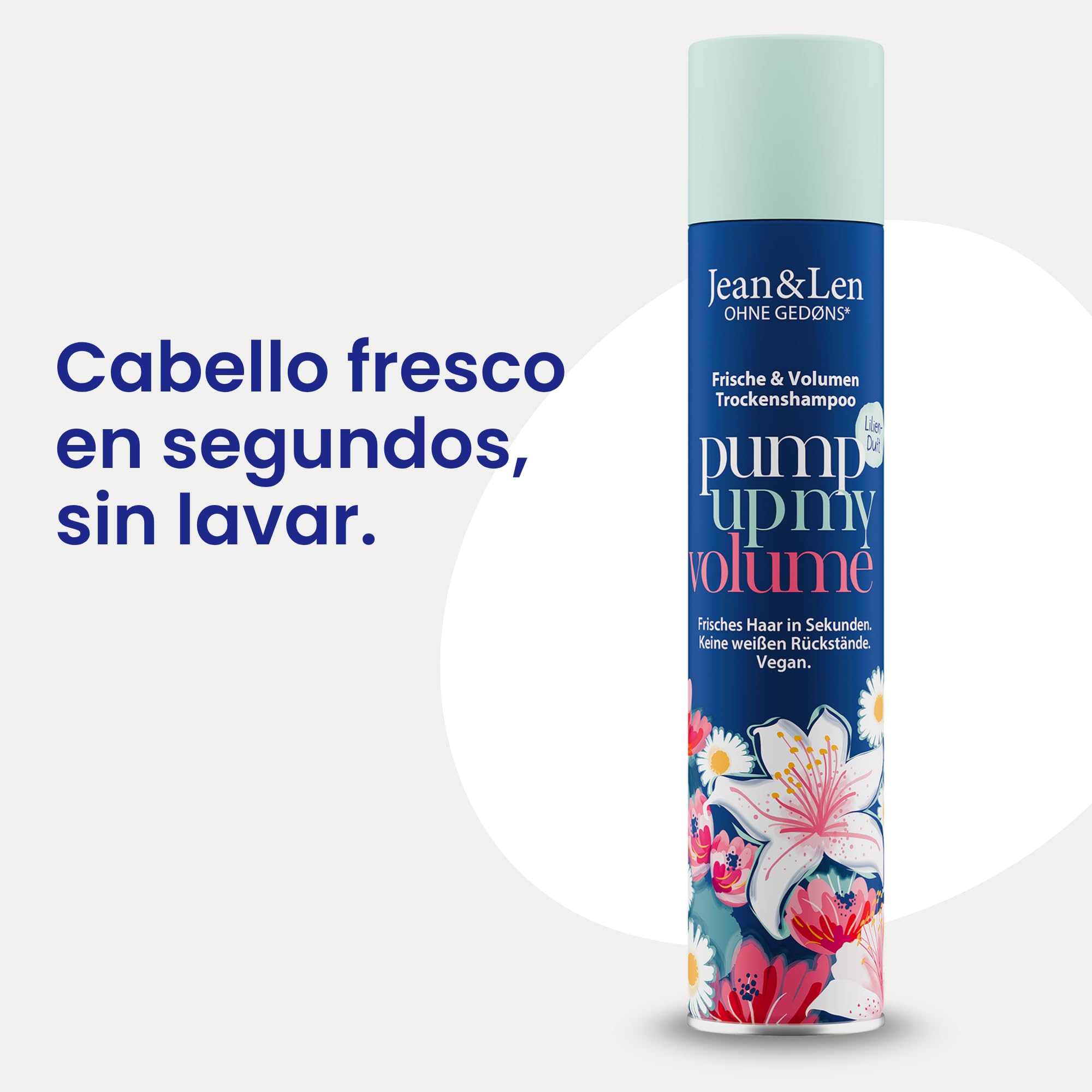 Jean & Len champú en seco frescor y volumen, sin raíces grasas, sin restos blancos, aroma floral y fresco a lirio, para cabello fino sin volumen, sin parabenos ni siliconas, vegano, 200 ml