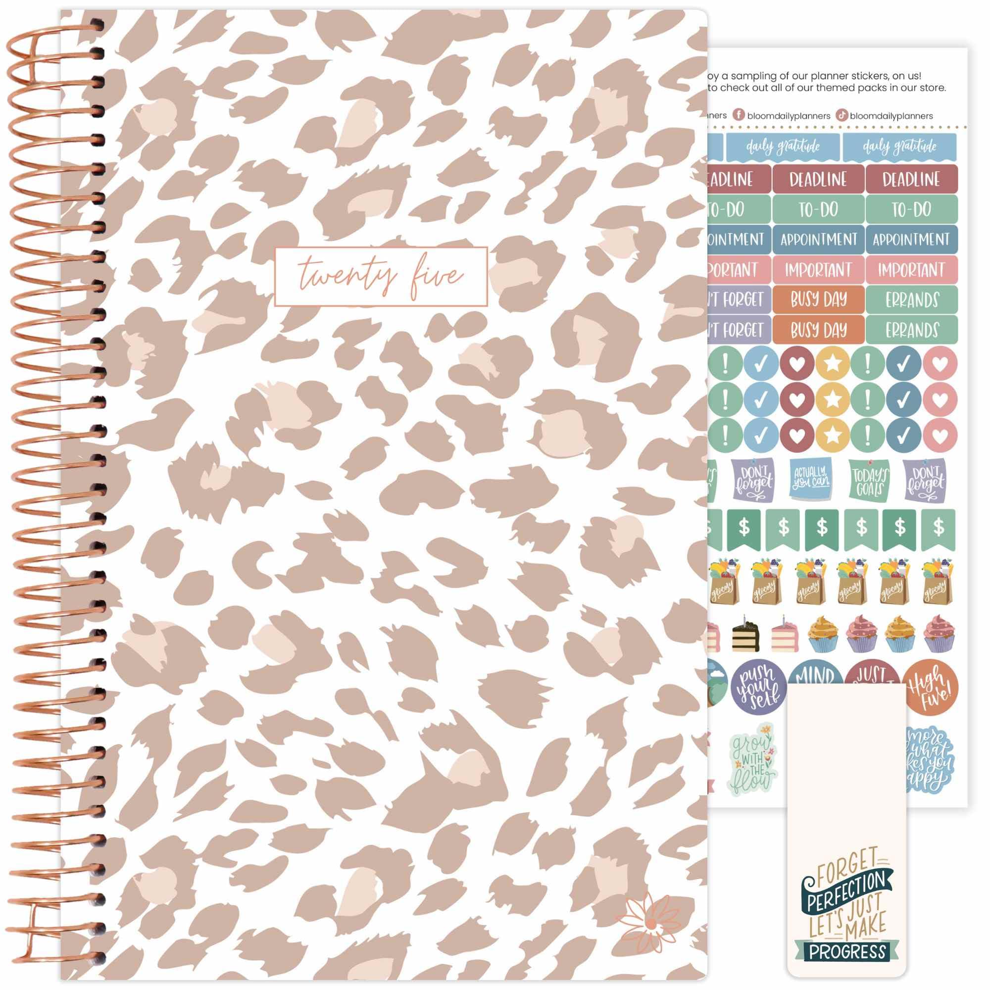 bloom daily planners 2025 Calendar Year Day Planner (January 2025 - December 2025) - 5.5” x 8.25” - Weekly/Monthly Agenda Organizer Book with Stickers & Bookmark - Tan Leopard