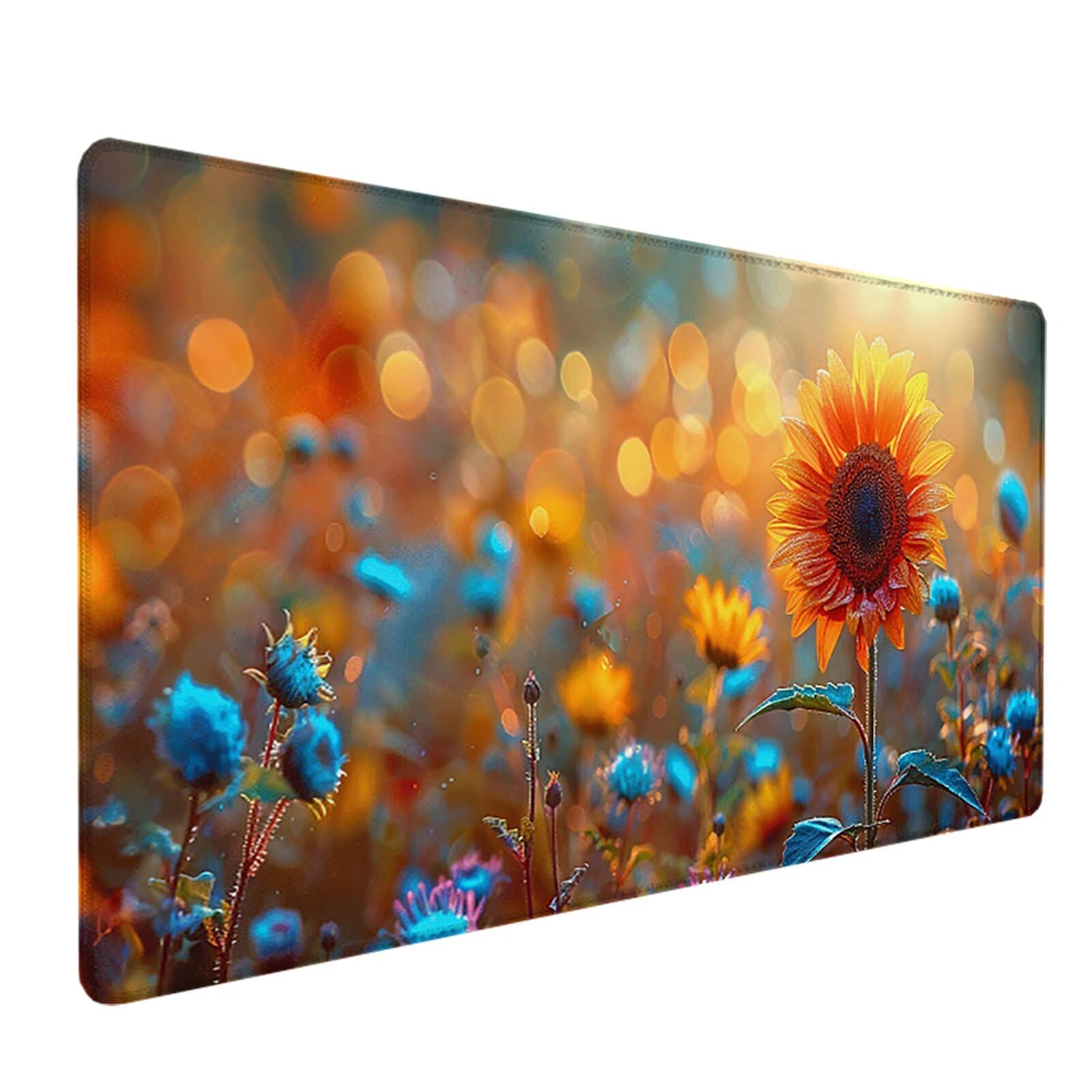 Girasol Alfombrilla Ratón Gaming XXL 1500x800mm, Alfombrilla Gaming Amarillo Mousepad con Base de Goma Antideslizante, Impermeable Desk Mat para Teclado y Raton, Accesorios Gaming, Regalos F-T