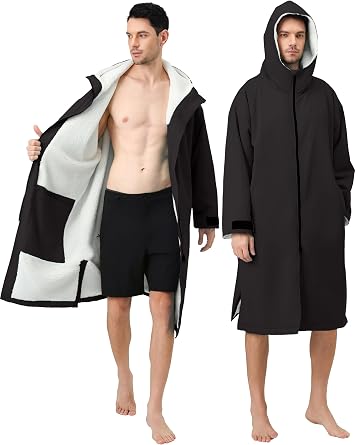 Swim Parka Women Men Windproof Sherpa-Lined Unisex Parka Quick-dry Coat Robe for Youth,Oversize Swimming Warm Jacket