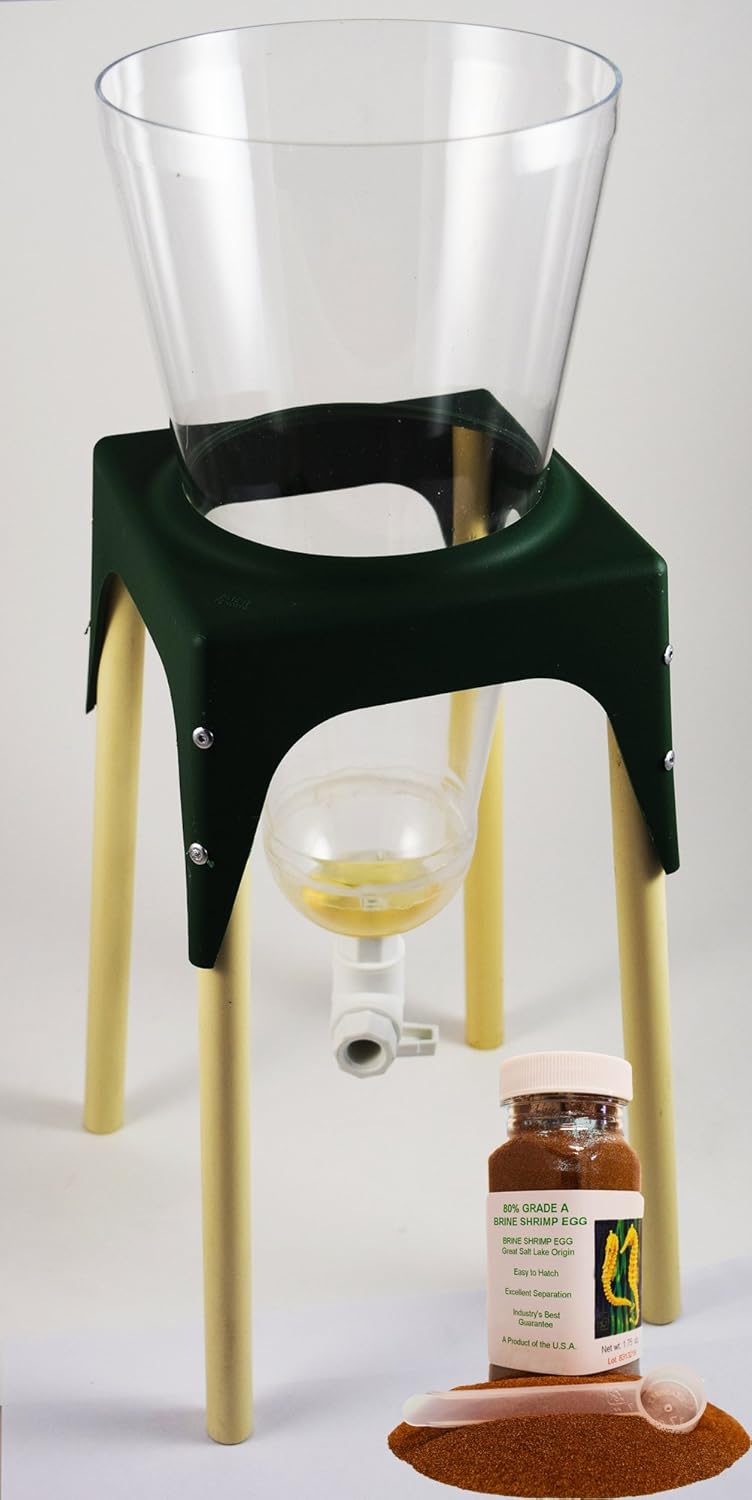 Two Liter Brine Shrimp Hatchery Cone & Stand with 1.75 oz. Grade A (80% Hatch-Out) Brine Shrimp Egg