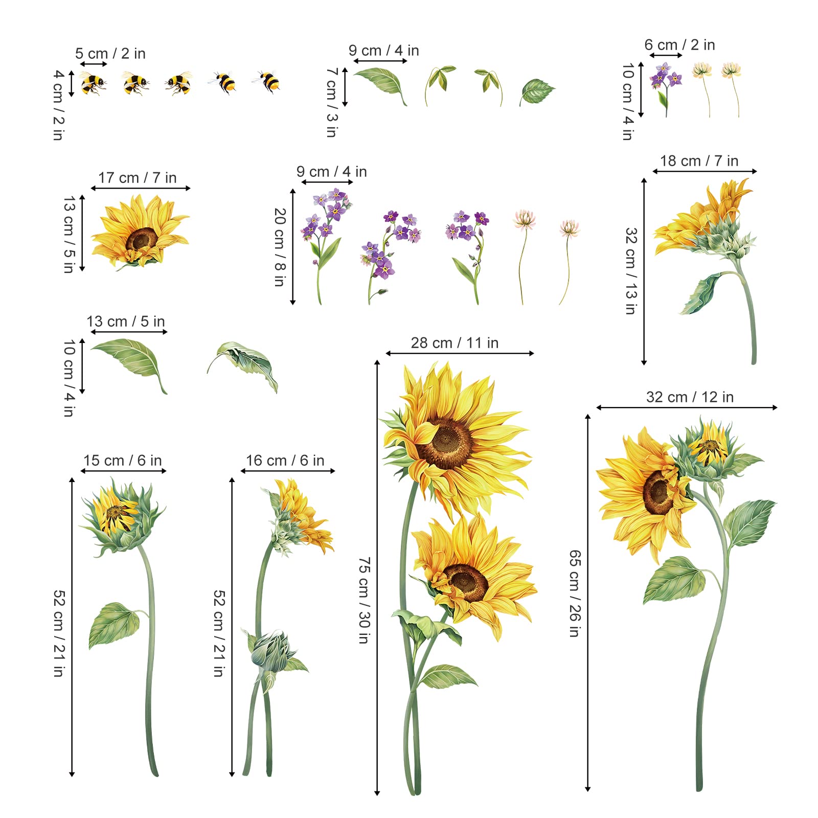 SUPERDANT Adesivi Murali Ape Girasole Adesivi Murali Ape Felice Testo Ispiratore Decalcomanie Murali Rimovibili Insetto Fiore Finestra Si Aggrappa per Camerette Frigorifero Decorazioni Camerette