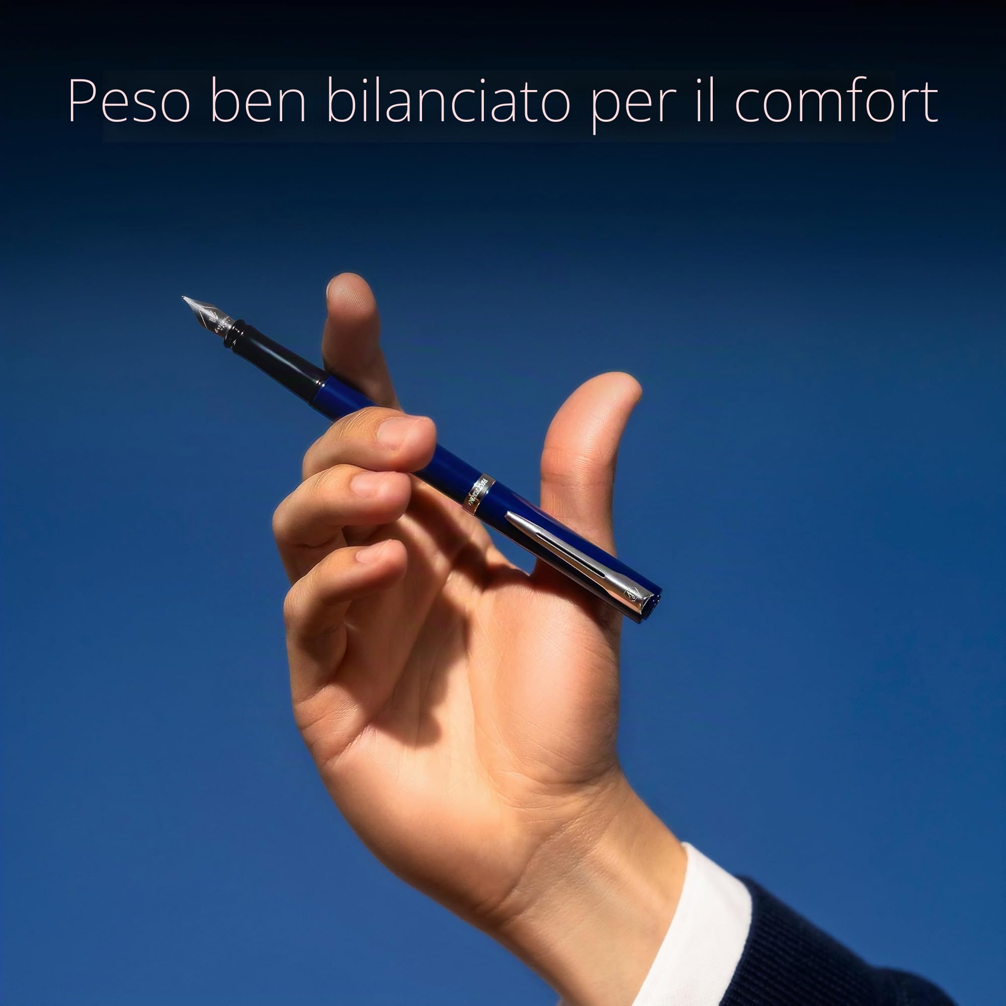 Waterman Impression Penna Stilografica | Pennino Medio con Ricarica di Inchiostro Blu | Lacca Blu con Rifiniture Placcate in Palladio | Confezione regalo