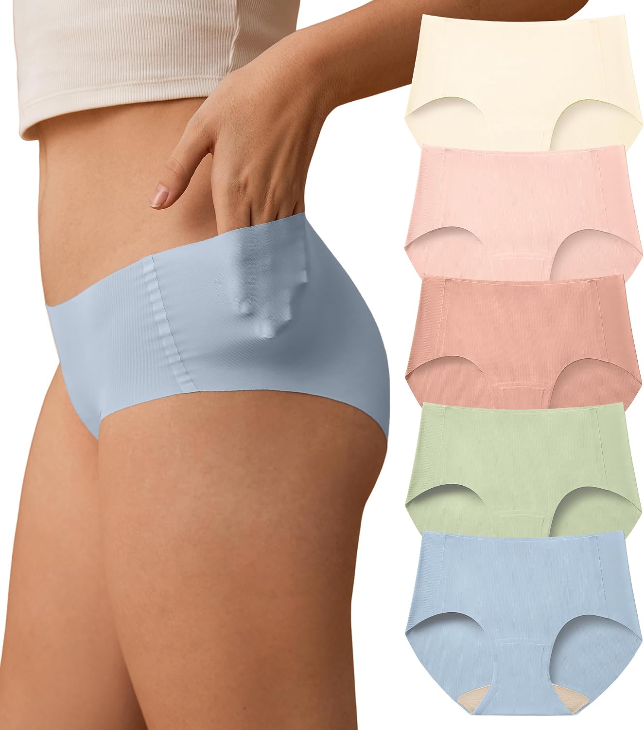 SHARICCA Womens Seamless Underwear Nuage No Show Hipster Panties 5 Pack