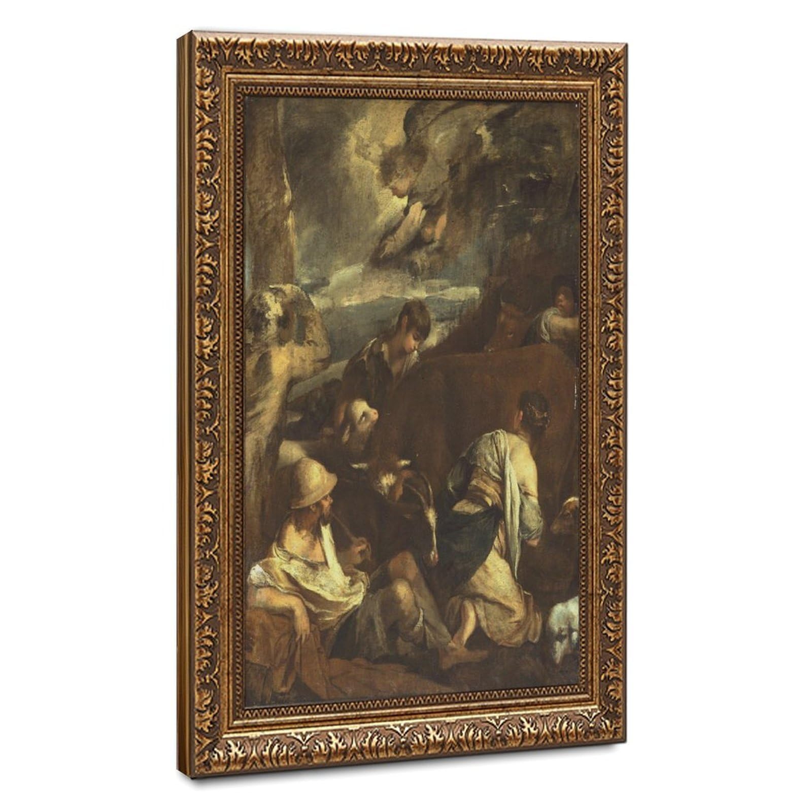 WCYB Jacopo Bassano - The Annunciation to The Shepherds Posters Prints Canvas Deco Paintings Wall Art Hangable Frame 16" L X 24" W