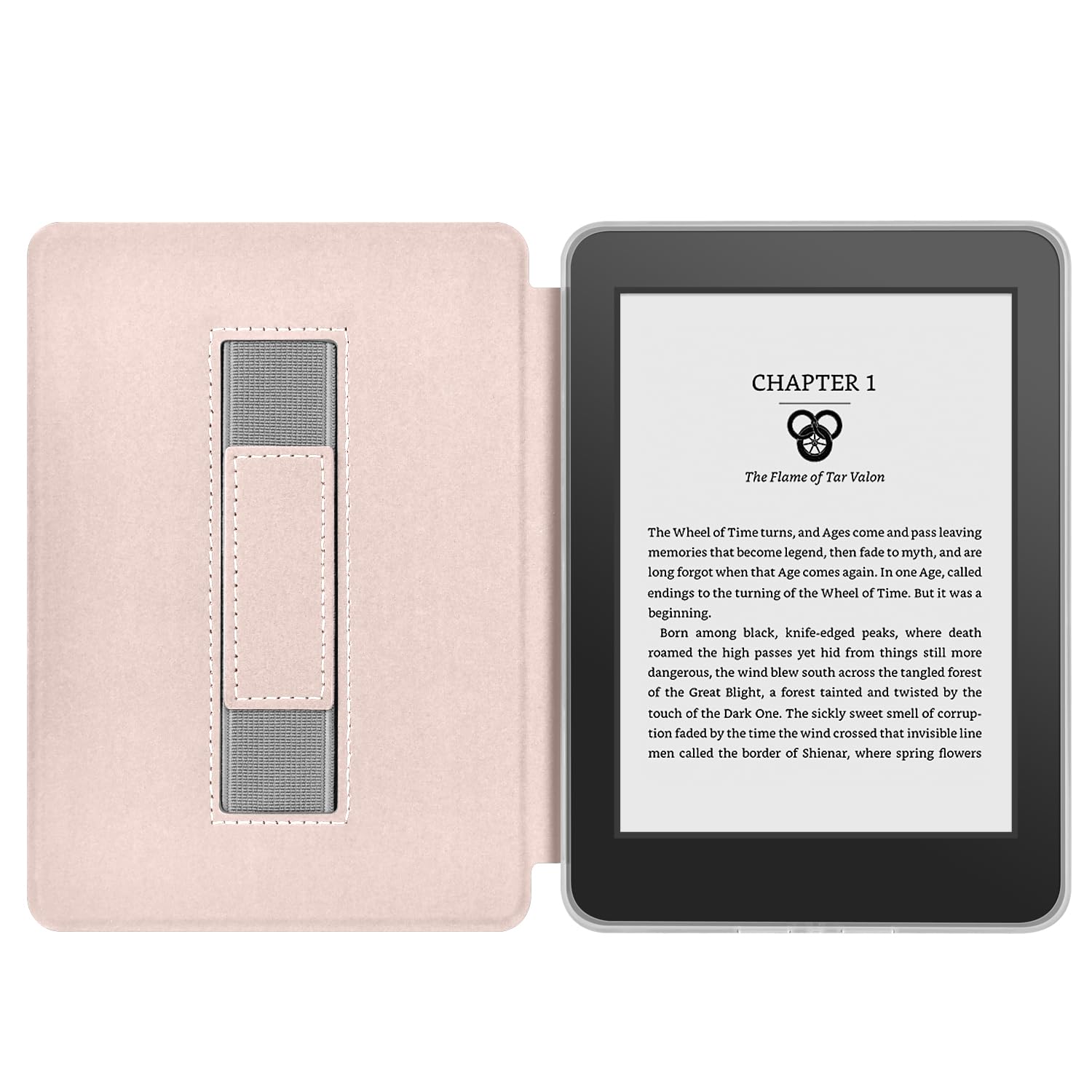 Custodia per Kindle Paperwhite 12th Generación 2024 7" e Kindle Colorsoft Signature Edition 7", con adesivi, cover in PU + retro rigido in TPU trasparente con cinturino, Auto Sleep/Wake, rosa