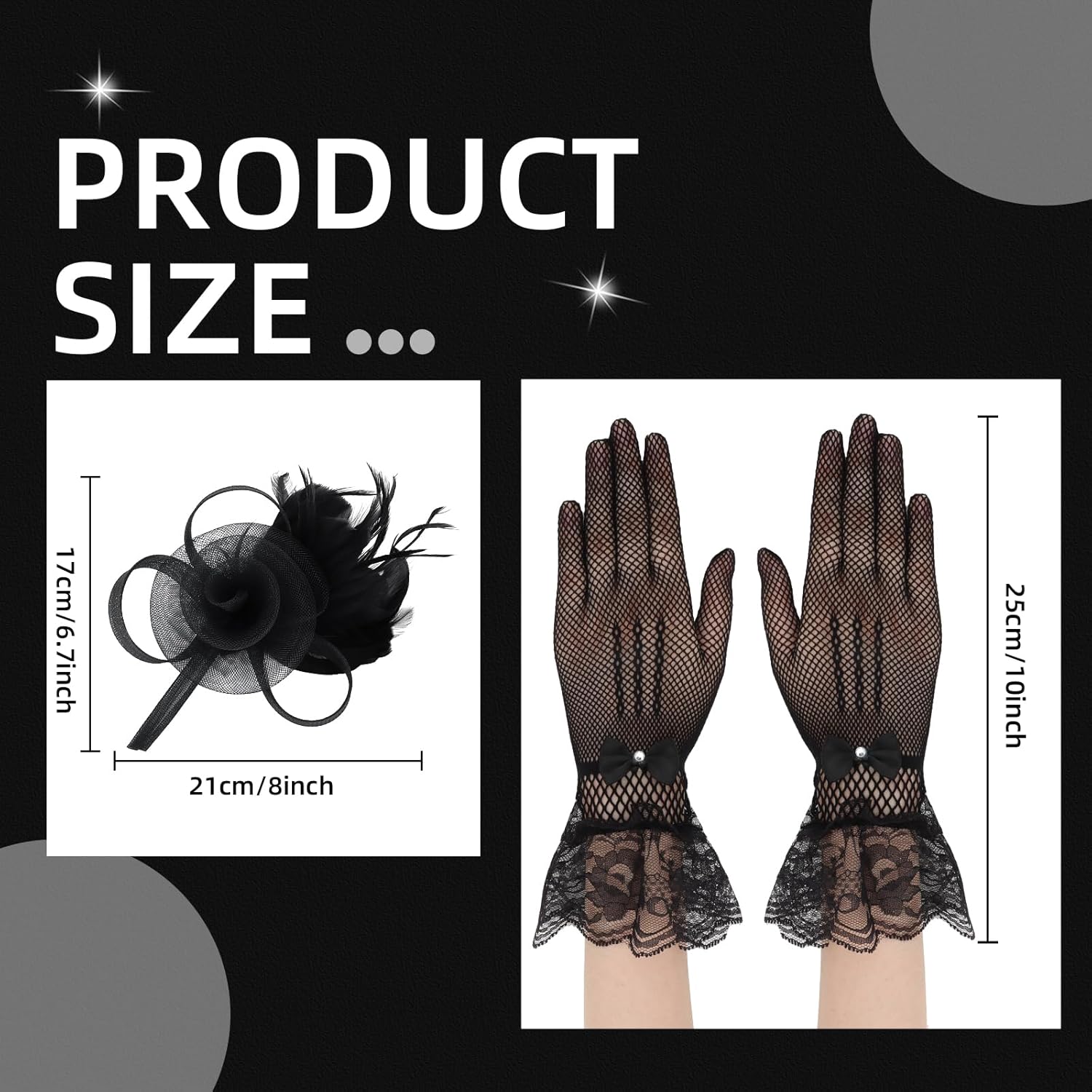 Fascinators Hats for Women and Lace Gloves Set, Derby Hat Vintage Tea Party Hats Headband 1920s Accessories for Women Girls - Image 2