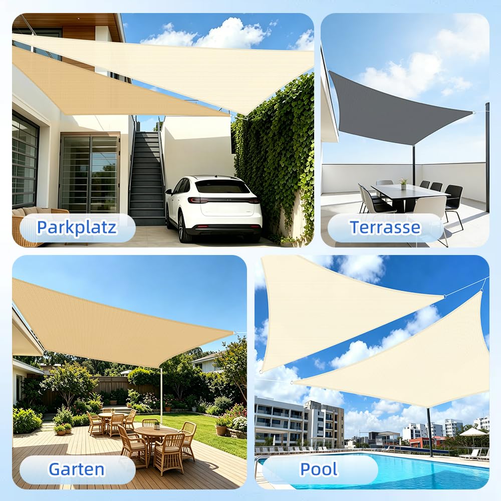 COOL AREA Sonnensegel 3x3m Rechteckig wasserdurchlässig HDPE Sonnenschutz mit UV Schutz Segel für Garten Balkon Terrasse-Creme