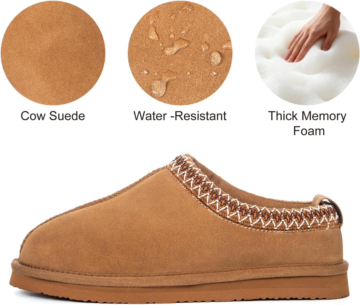 mazeskin Women's 100% Shearling Genuine Suede Slippers, Memory Foam Australian Sheepskin Waterproof Indoor Outdoor House Shoes with Rubber Sole - Image 5