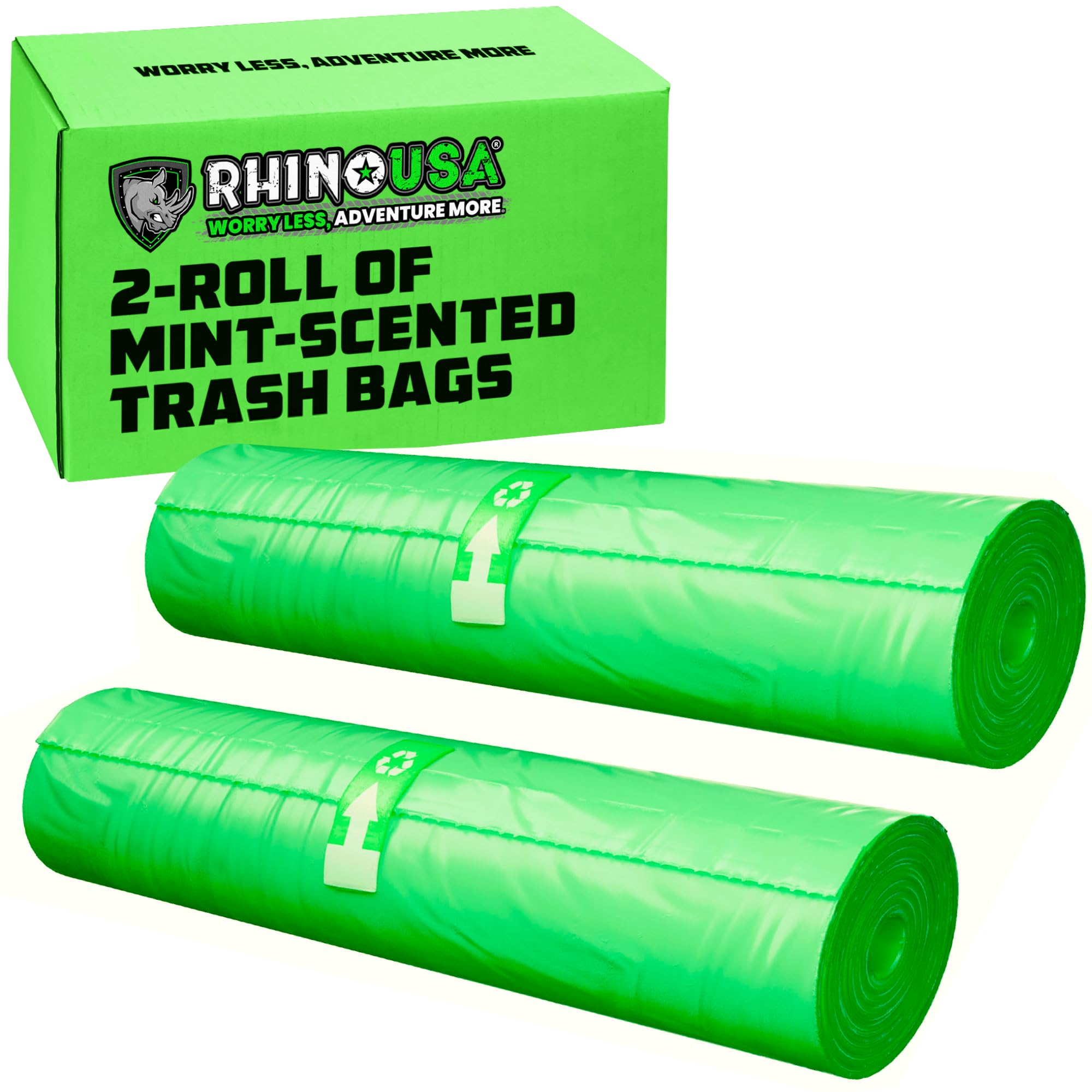 Rhino USA Portable Toilet Bags Scented (2 Rolls) Camping Toilet Bags for Outdoor 5 Gallon Potty/Bucket - Replacement Poop/Waste Bag with Mint Scent for Outdoor Porta Potty