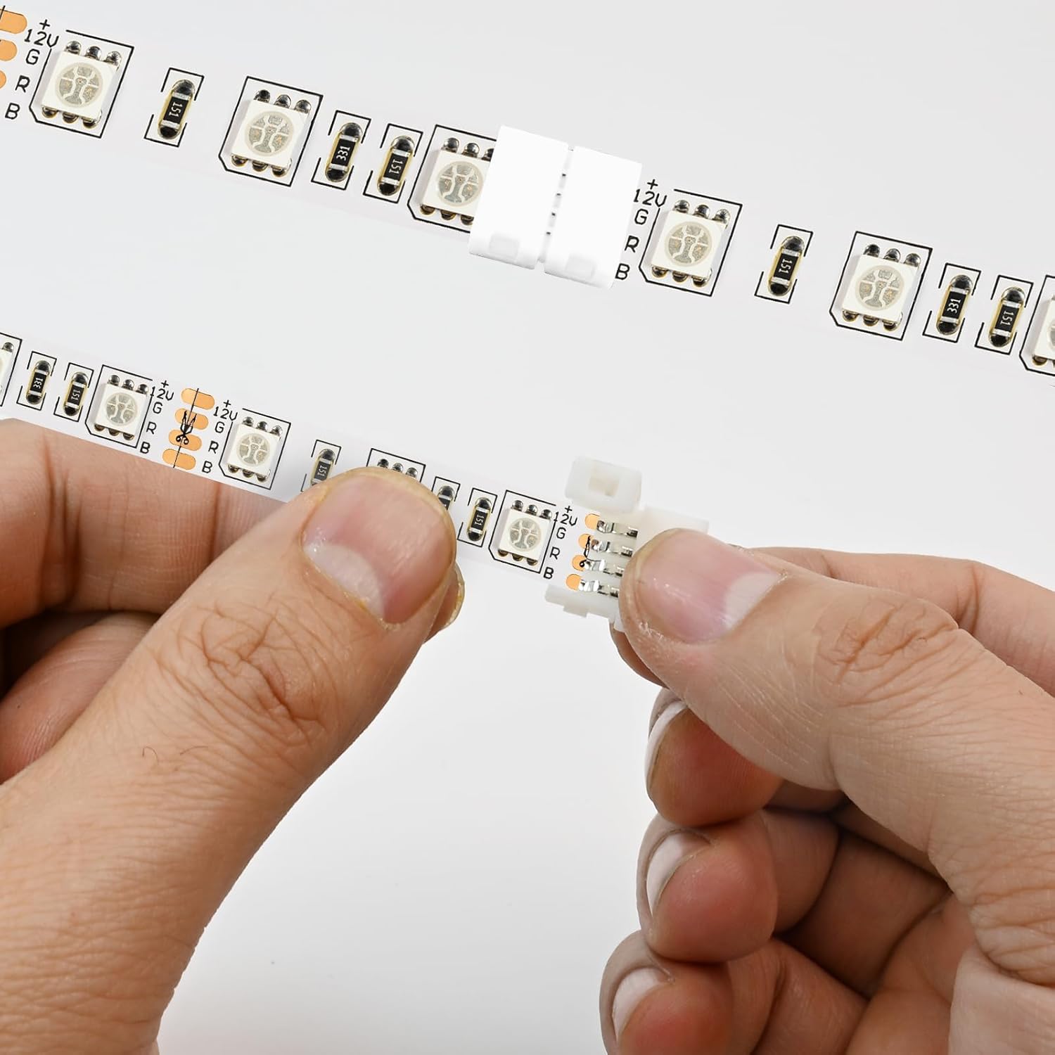 20-Pack PBT Fireproof 4-Pin LED Strip Connectors, Solderless Gapless Adapter for 10mm Wide RGB 5050 Light Strips, Ultra-Stable Extension and Splice Kit for DIY Lighting Projects (10MM-4PIN)