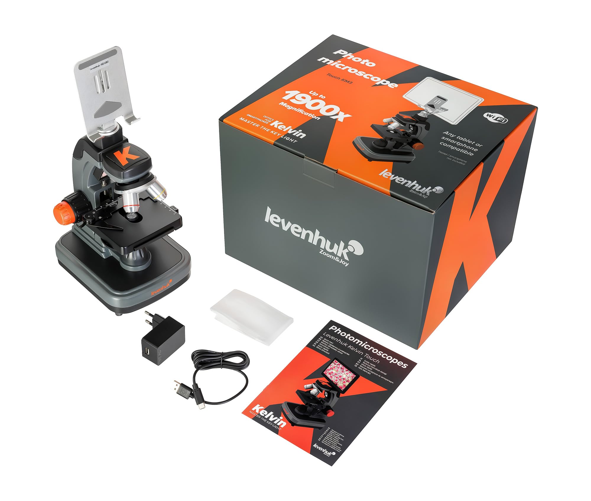 Levenhuk Kelvin Touch KM3 Fotomicroscopio 50x-1900x Aumento Microscopio Digital Wi-Fi para Smartphone y Tablet con App Móvil, Iluminación LED Dual, Foto y Vídeo Full HD, Educativo Biológico | Digital Wi-Fi para Smartphone y Tablet con App Móvil, Iluminaci