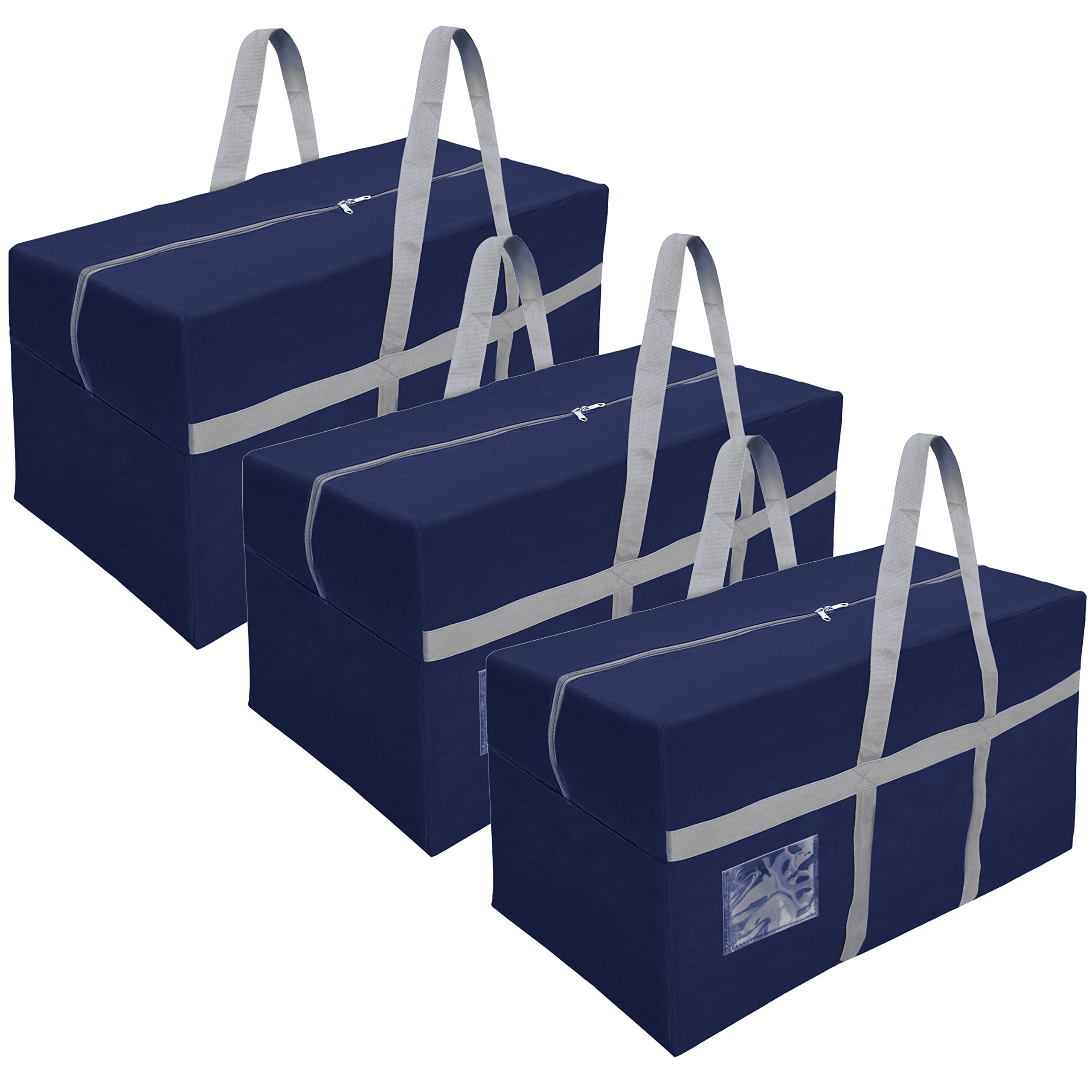 SNDIA 3 Pack Extra Large 128 L Nylon Moisture Proof Multipurpose Heavy Duty Toys Storage Bag/Stationery/Blankets/Clothes/Moving bags With Strong Reinforced Handles Rectangular (Blue,80x40x40 cm)