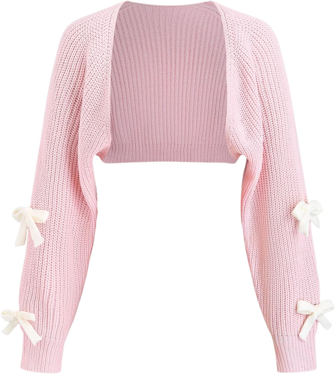 Verdusa Women's Bow Sweater Cute Cropped Cardigan Long Sleeve Knitted Shrug